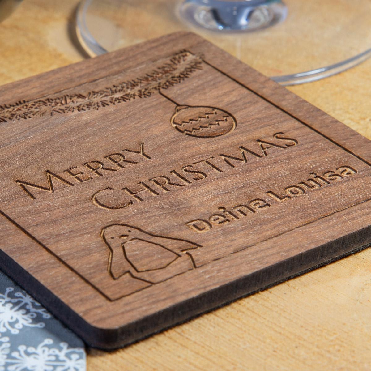 Holz Untersetzer-Set aus Nussbaum mit Gravur - 4-teilig personalisiert