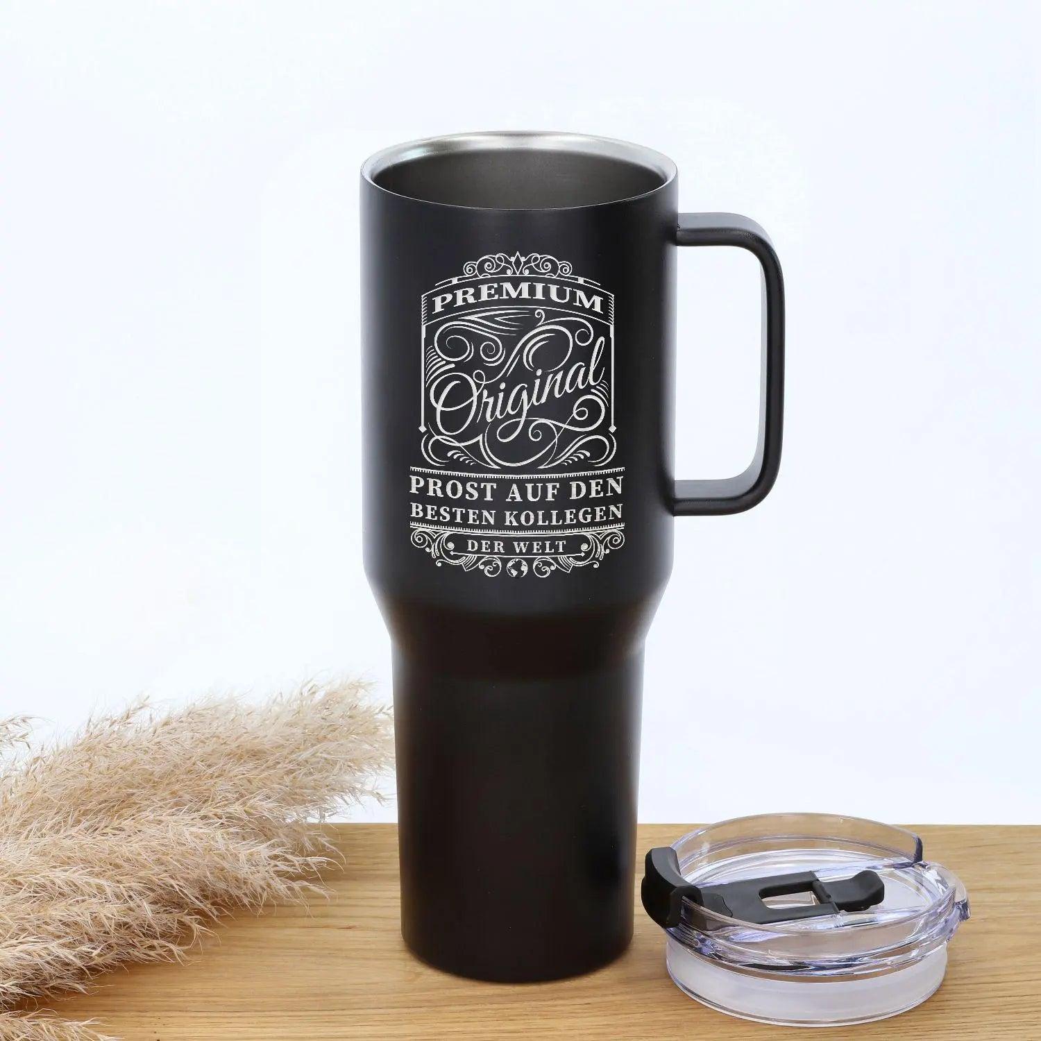 Thermobecher personalisiert in schwarz mit Strohhalm "Grand Canyon" 1,2 l