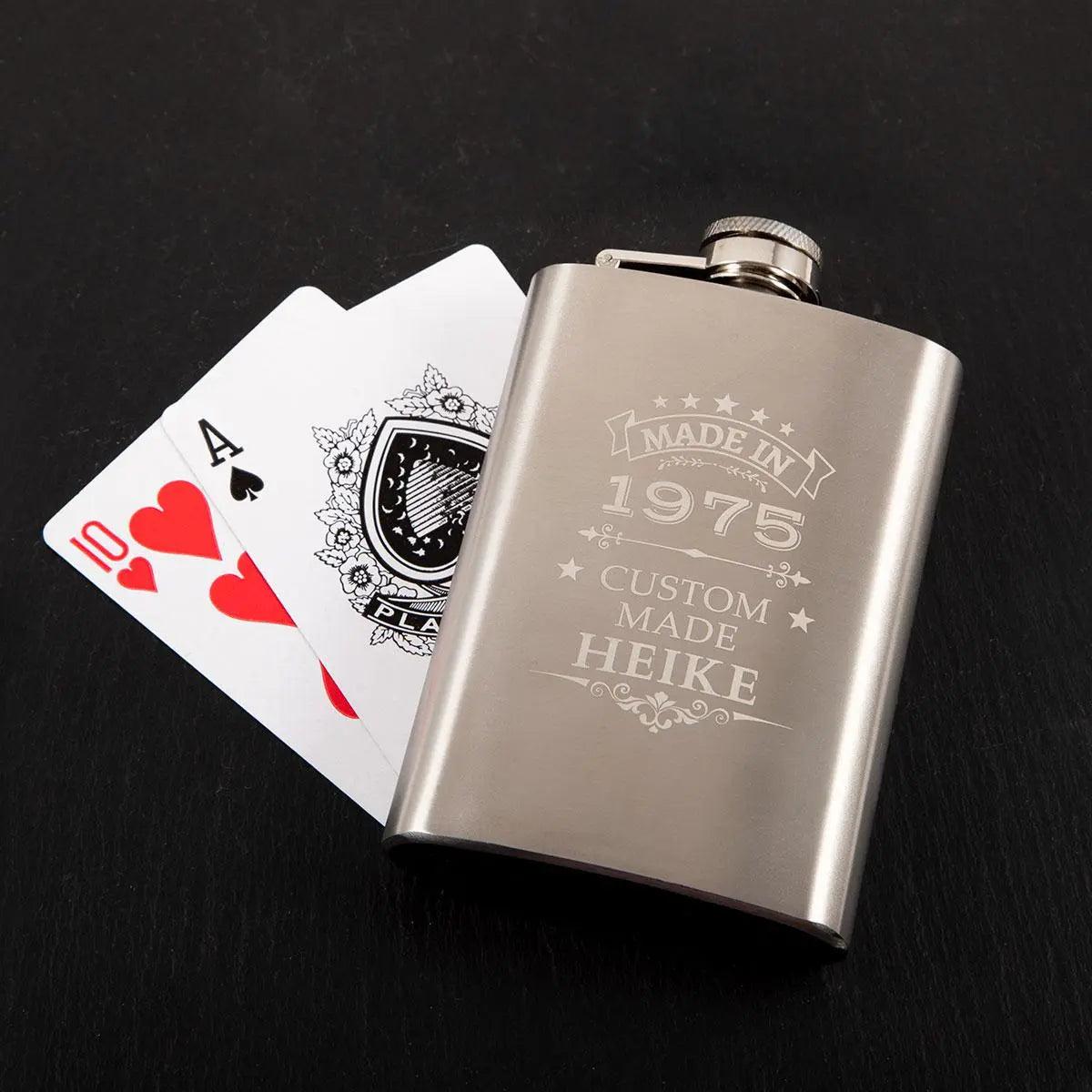 Slim Flachmann mit Gravur 150 ml aus Edelstahl - personalisiertes Geschenk für unterwegs