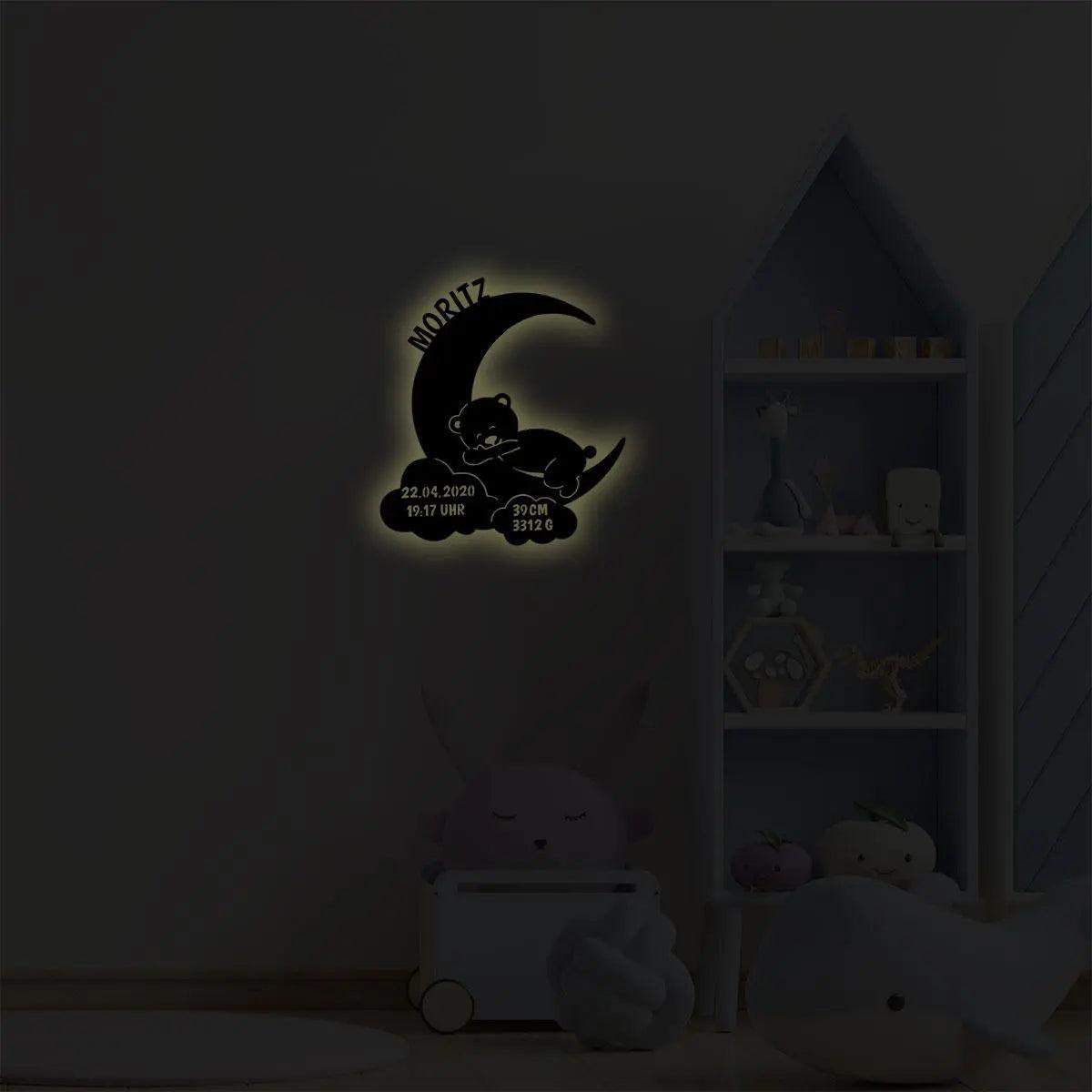 Nachtlicht Mond mit Teddy mit Personalisierung