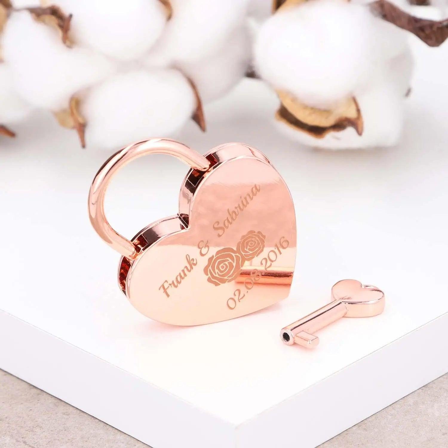 Liebesschloss in Herzform "Roségold" mit Gravur