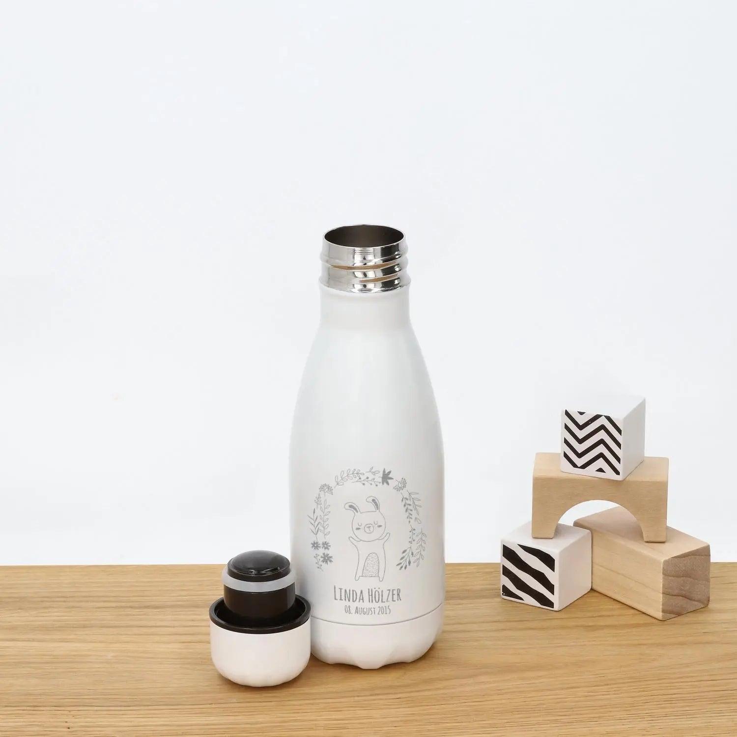 Trinkflasche für Kinder personalisiert aus Edelstahl in weiß (260 ml)