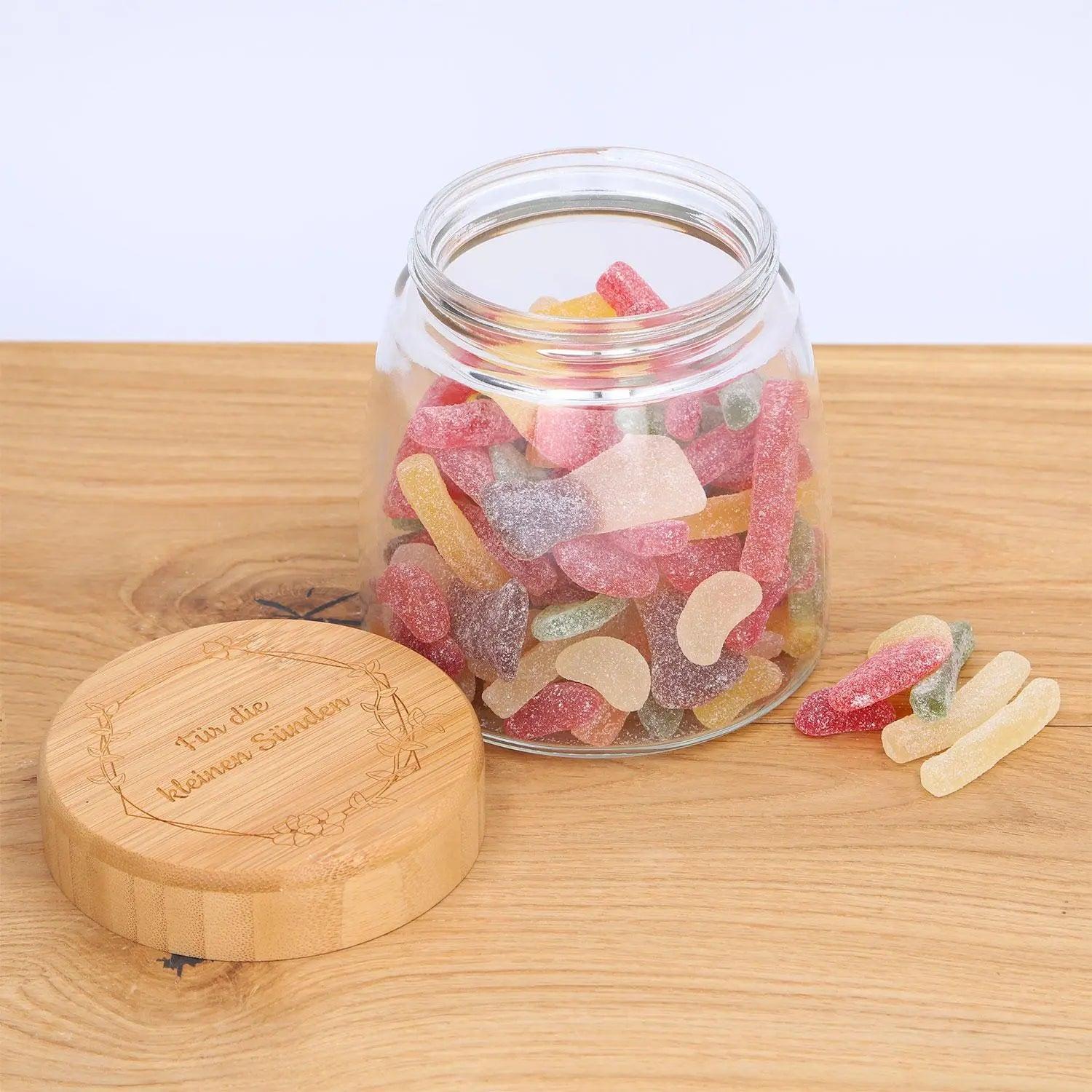 Vorratsglas mit Gravur und Bambusdeckel 950 ml