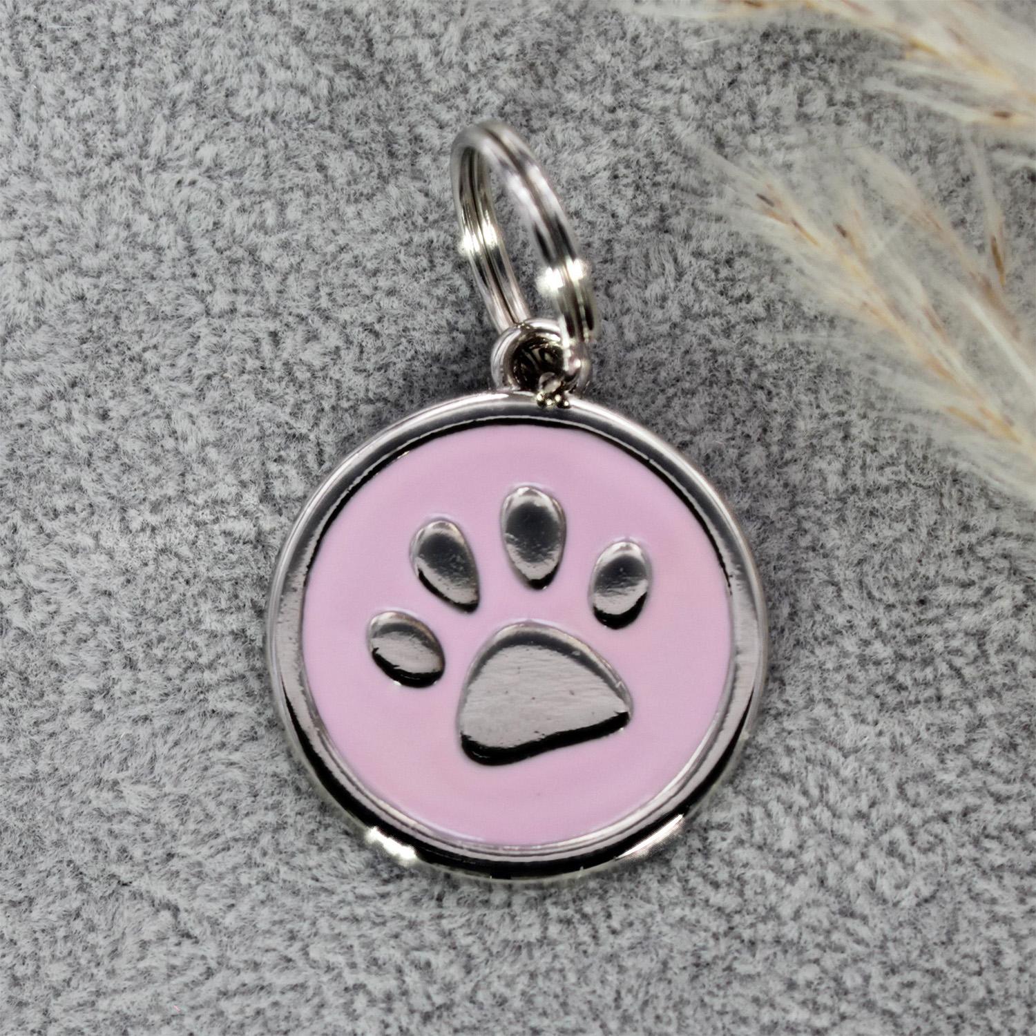 Hundemarke rund mit Gravur in Pink/Rosa - personalisierte Tiermarke