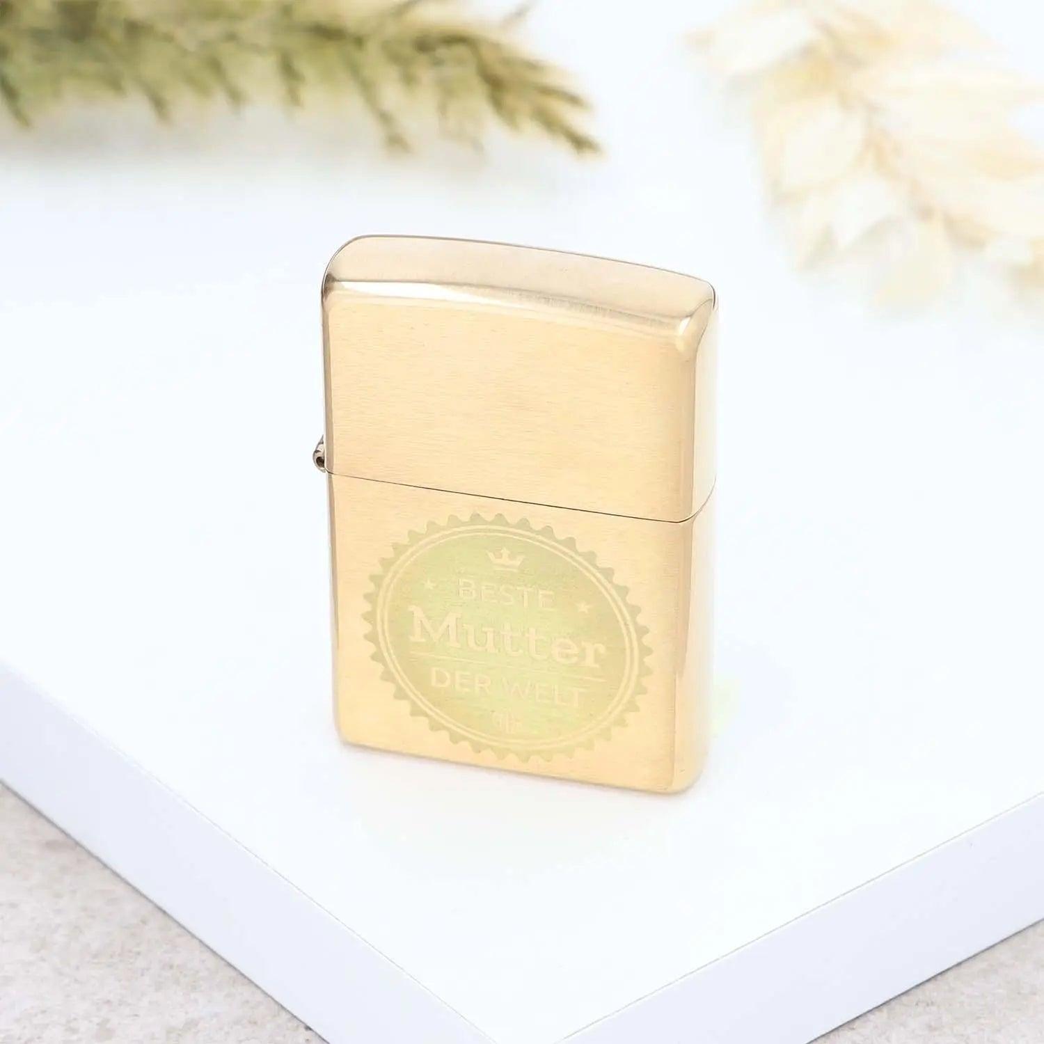 Zippo Brass Brushed Gold mit Gravur - originales windfestes Benzinfeuerzeug