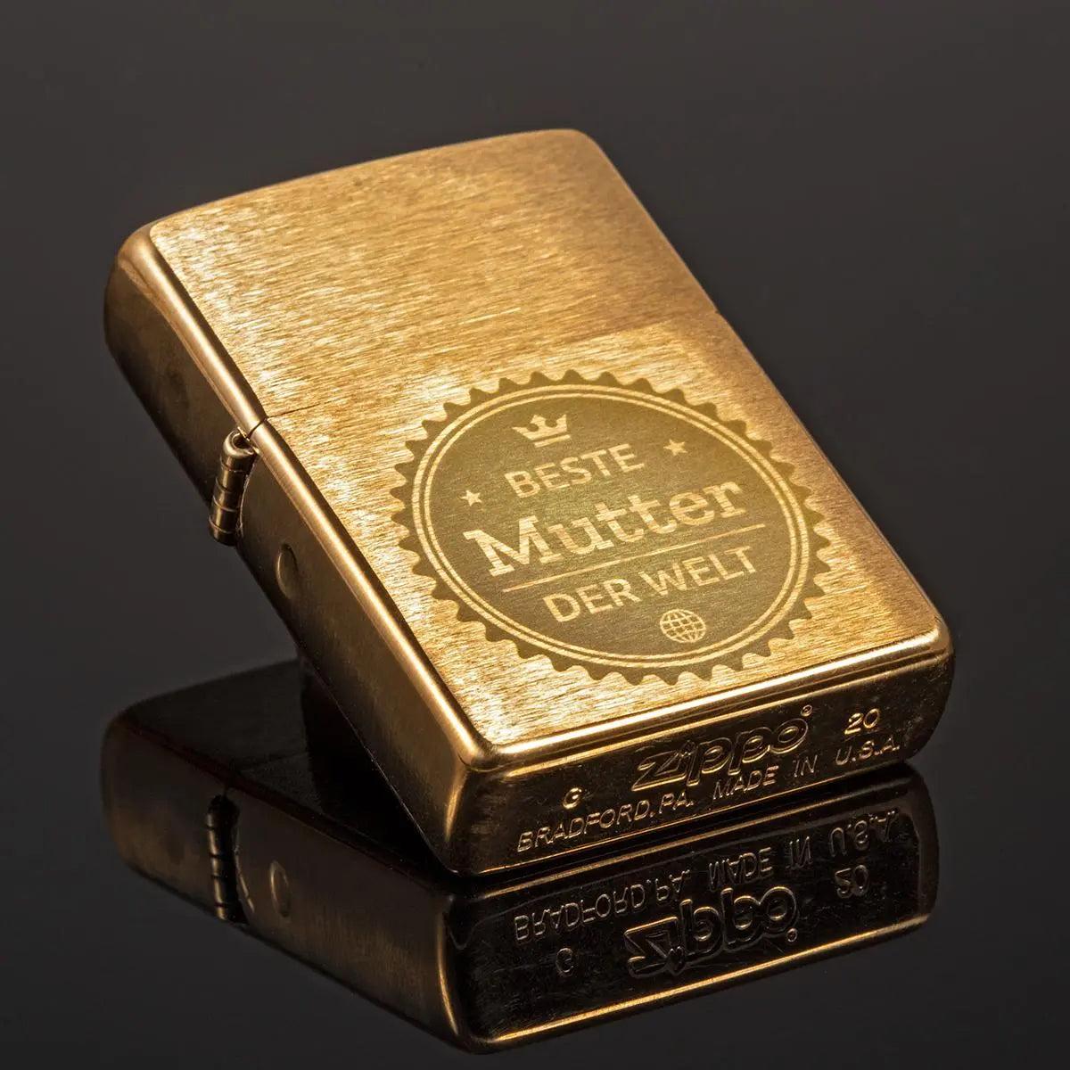 Zippo Brass Brushed Gold mit Gravur - originales windfestes Benzinfeuerzeug
