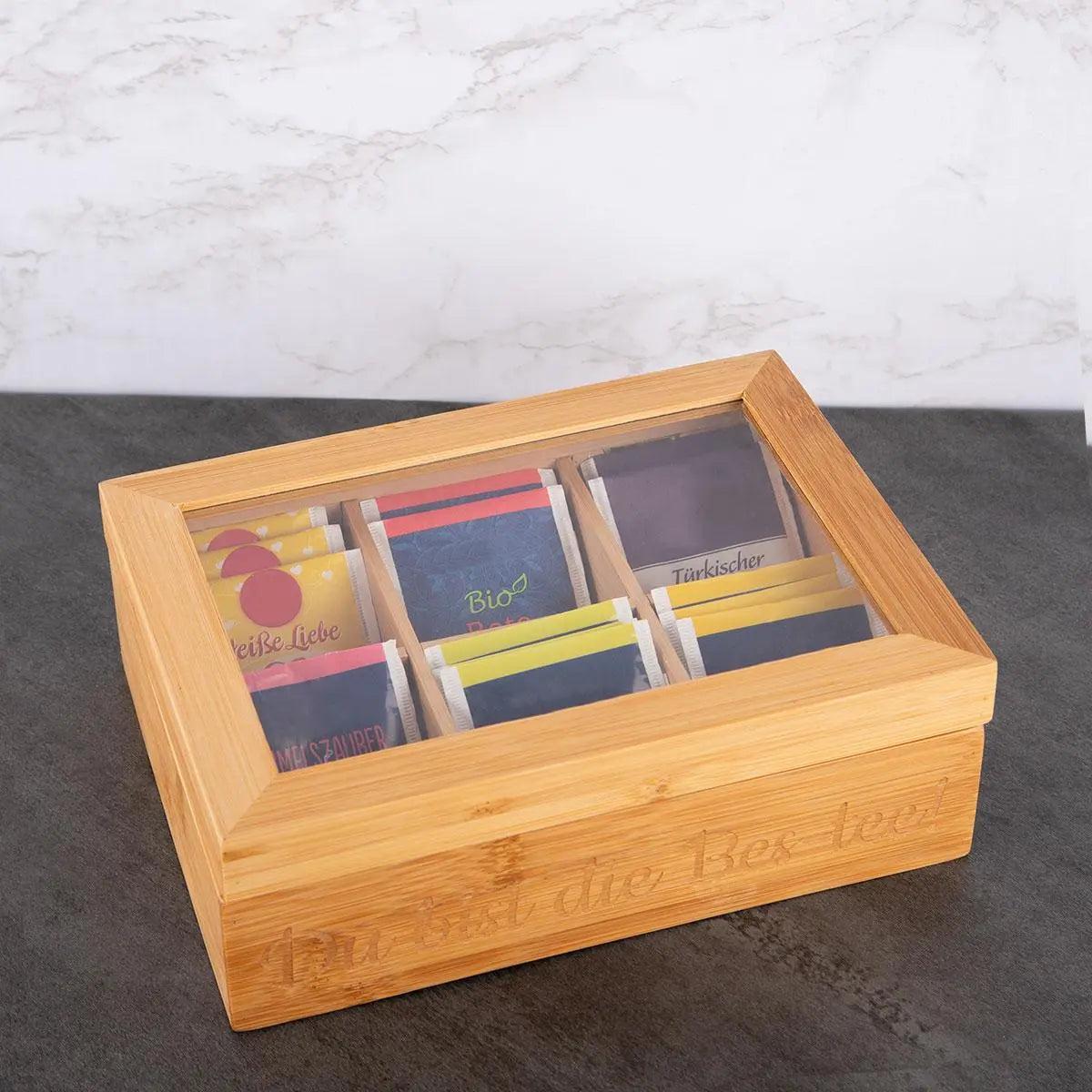 Teebox mit transparentem Deckel und Gravur