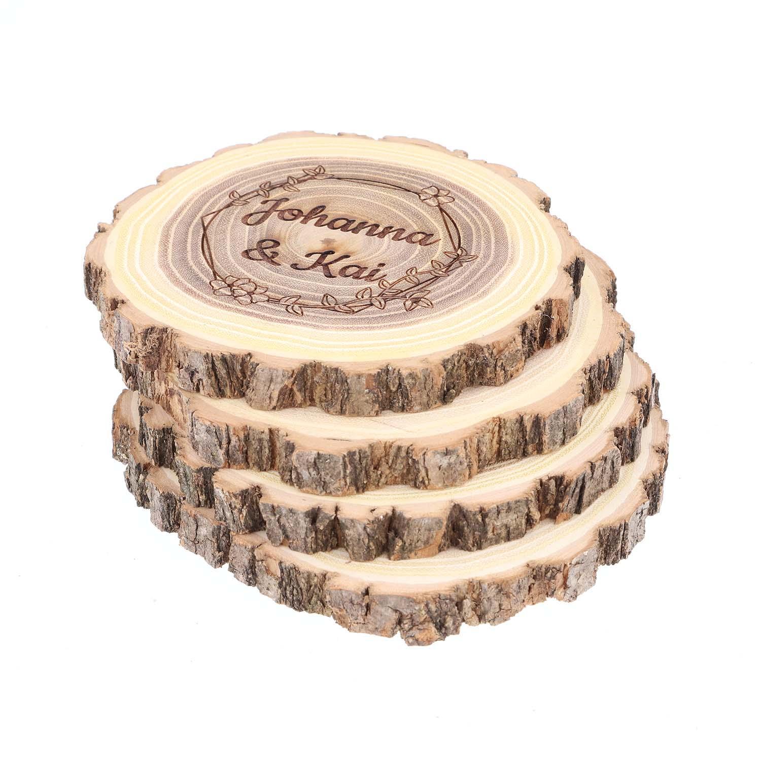 Holzscheiben Untersetzer mit Gravur - Erle 7-10 cm, Set 4-teilig