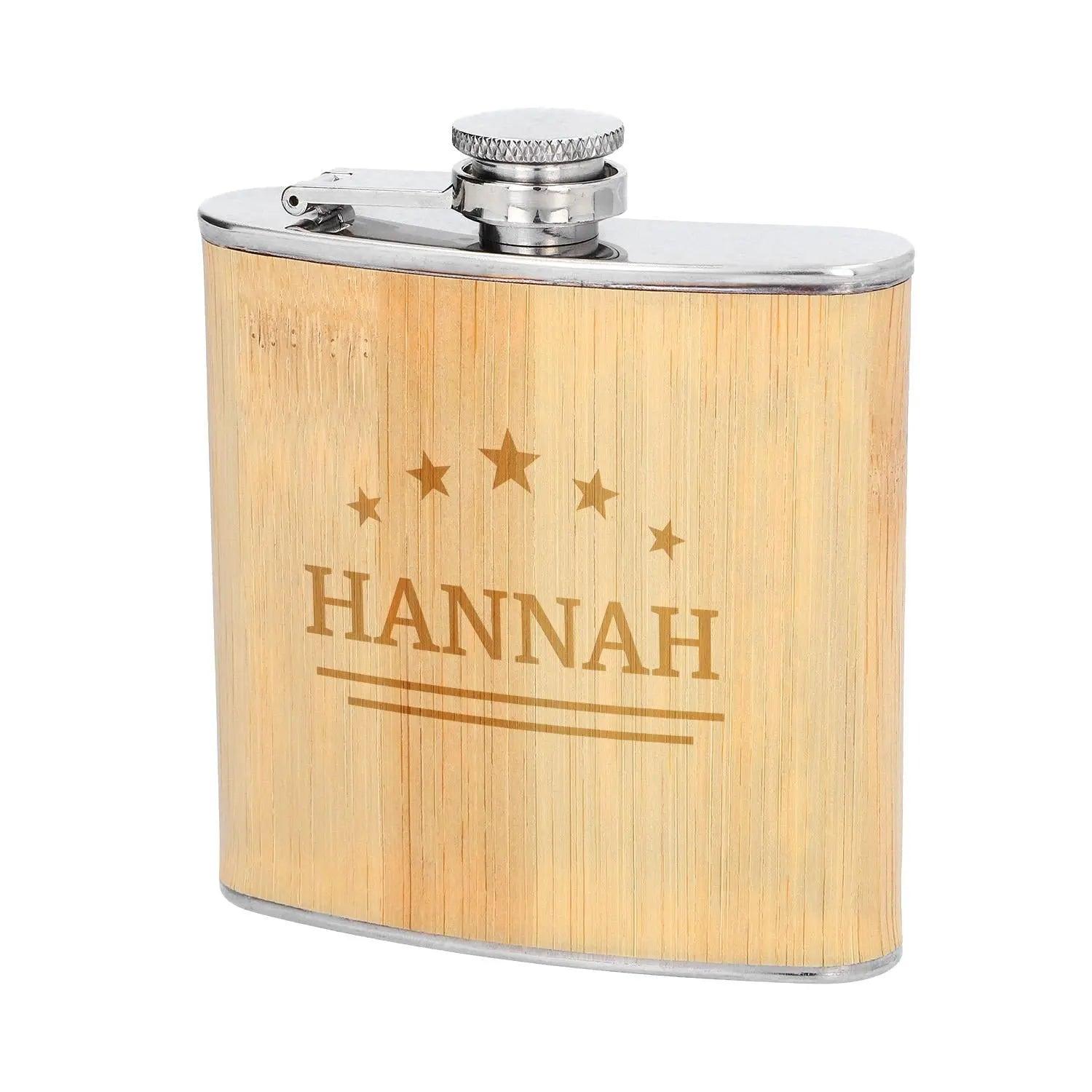 Flachmann aus Edelstahl mit Holzoptik und Gravur 200 ml - personalisiertes Geschenk für Männer und Genießer