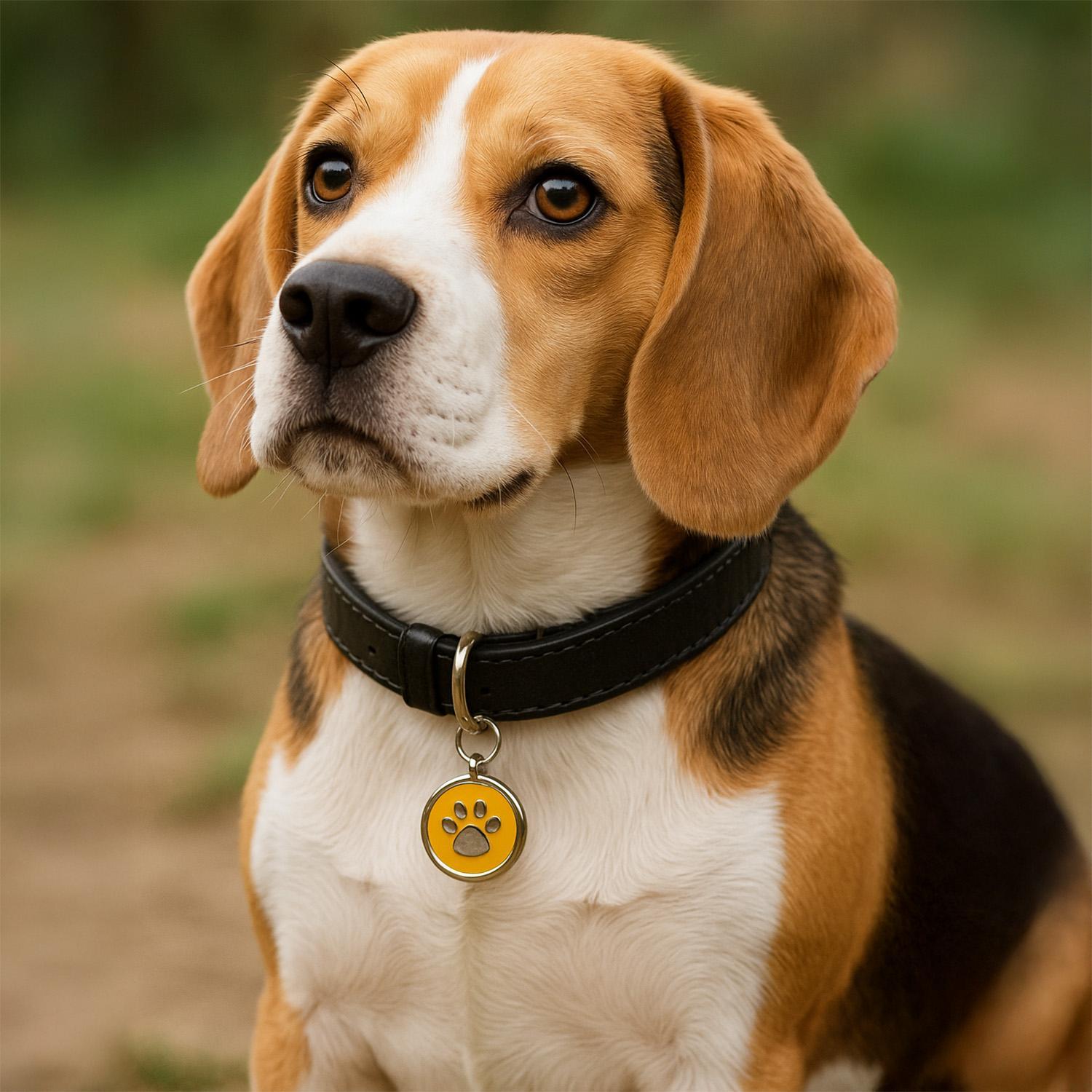 Hundemarke rund mit Gravur in Gelb - personalisierte Tiermarke