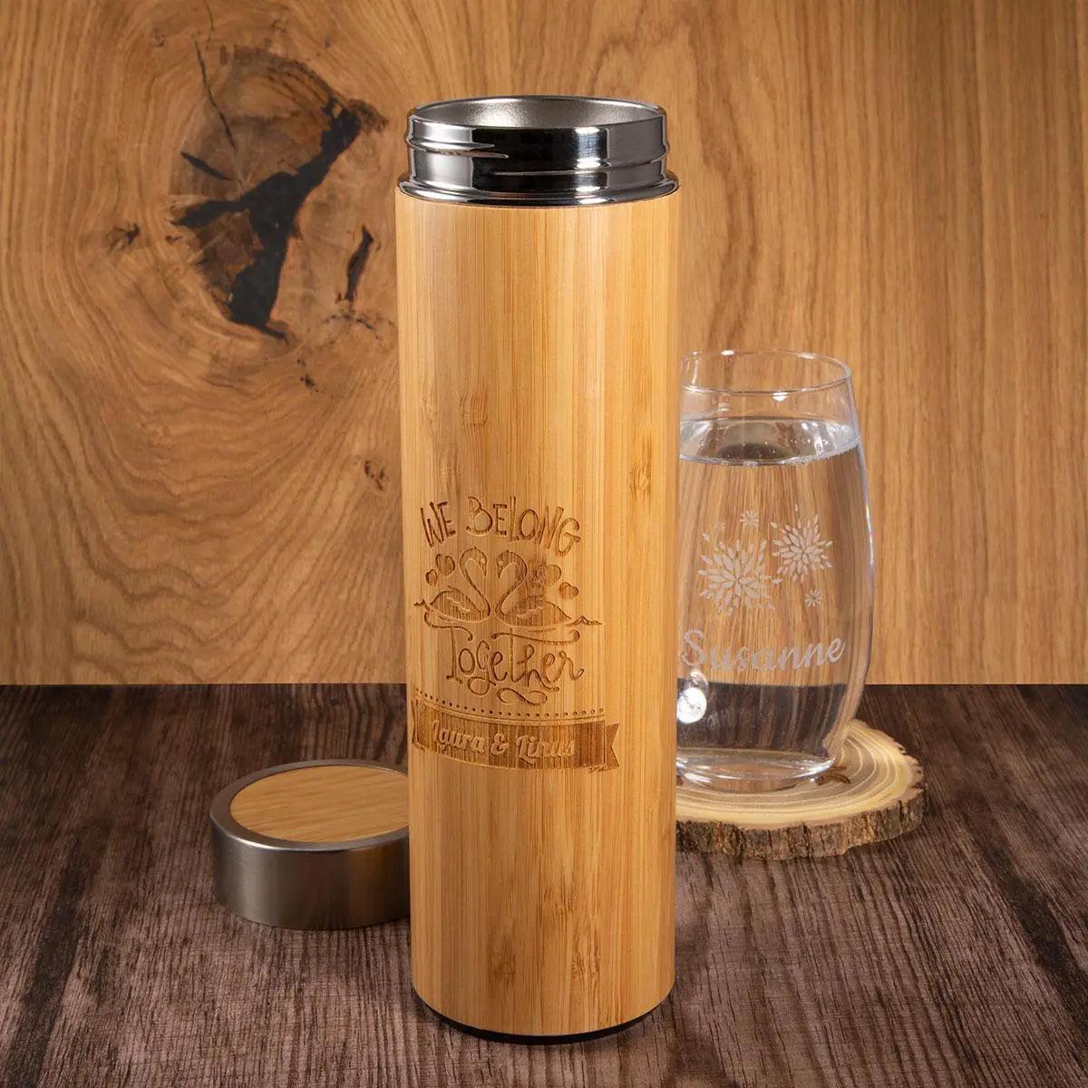 Deluxe Isolierflasche aus Bambus mit Gravur