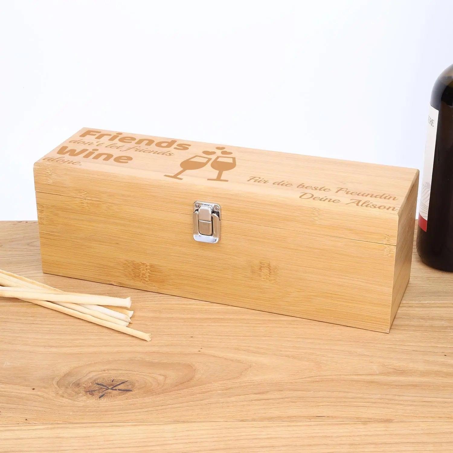 Holzbox Weinset mit Gravur - Weinbox personalisiert mit Weinzubehör