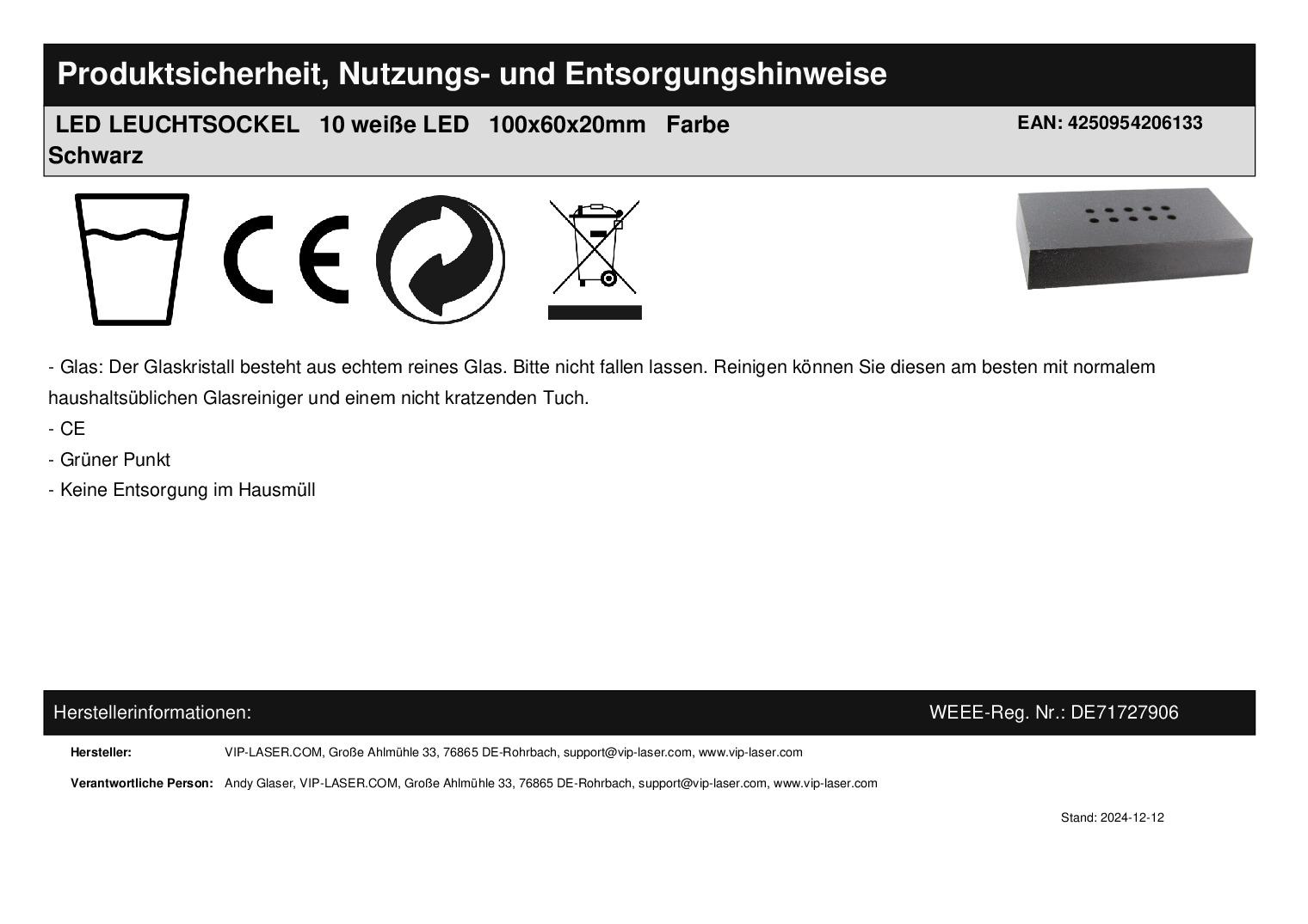 LED-Leuchtsockel 10 LED in Schwarz