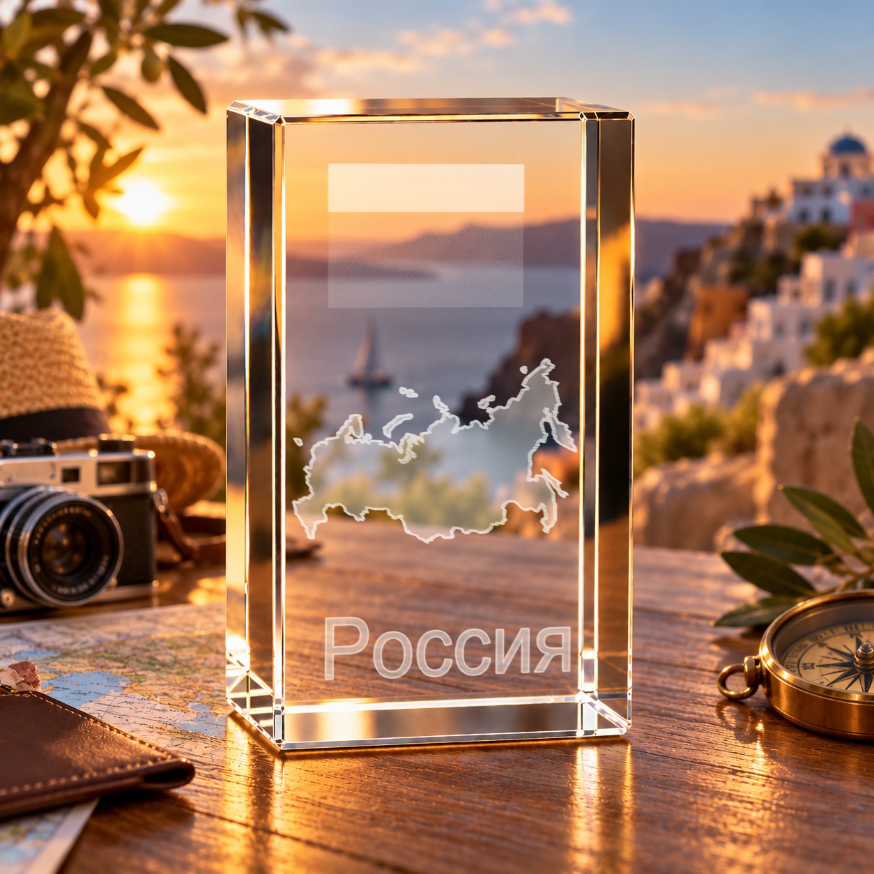 3D-Glaskristall Russland Karte mit Flagge – Hauptbild