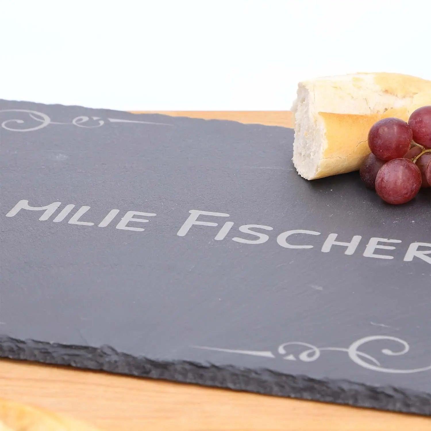 Servierplatte mit Gravur aus Schiefer eckig
