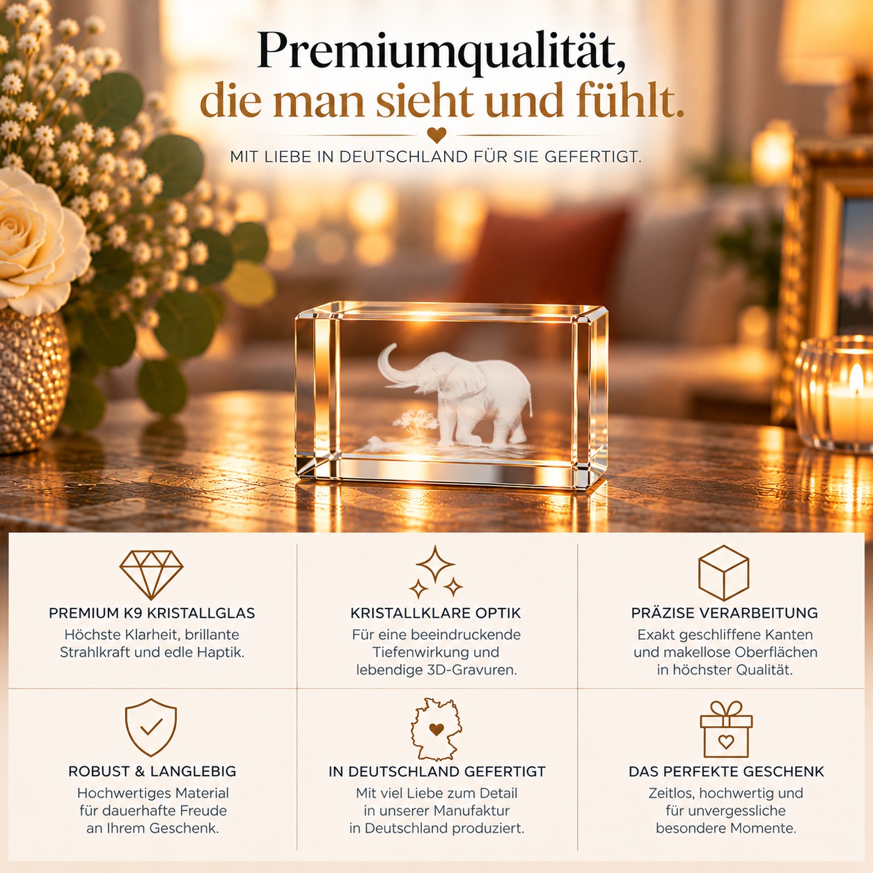 3D Glasquade  Motiv: Elefant – Qualität