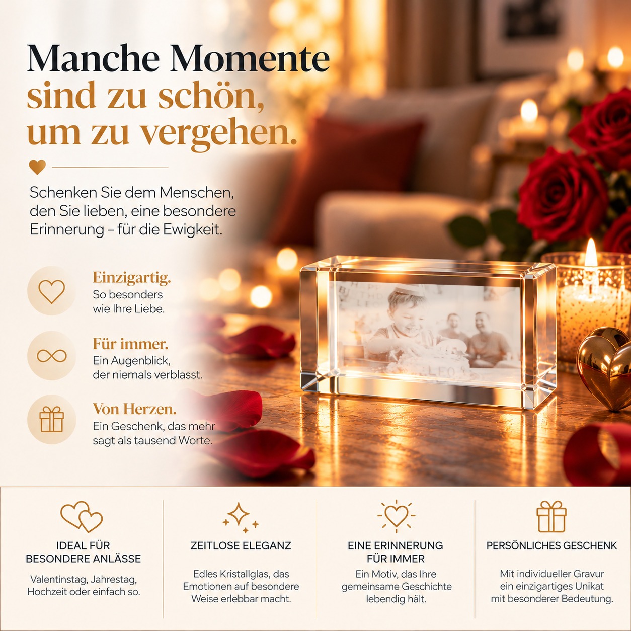 3D-Glaskristall Quader mit Foto-Gravur