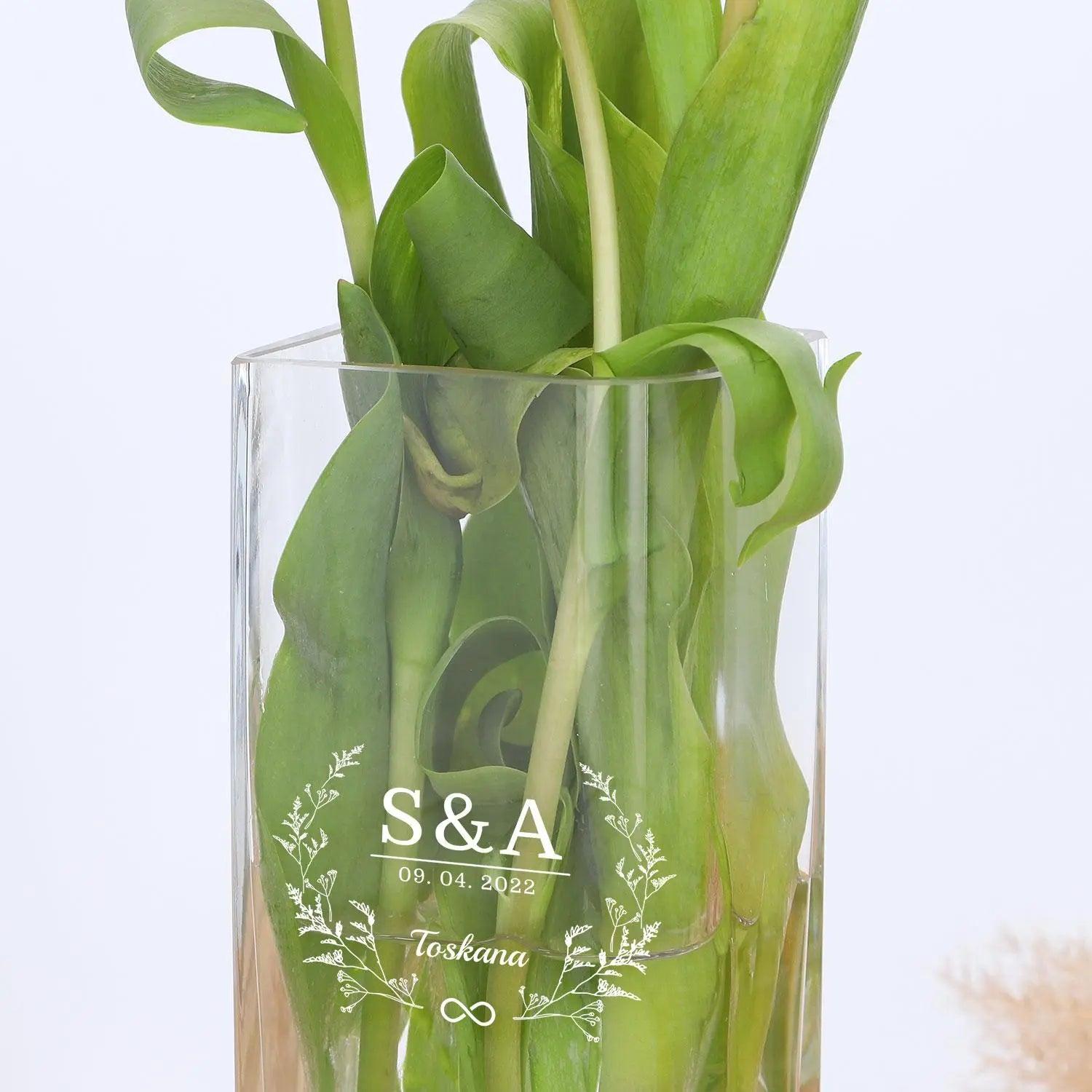 LEONARDO Vase mit Gravur Lucca 20 cm - dekorative Glasvase als Geschenkidee