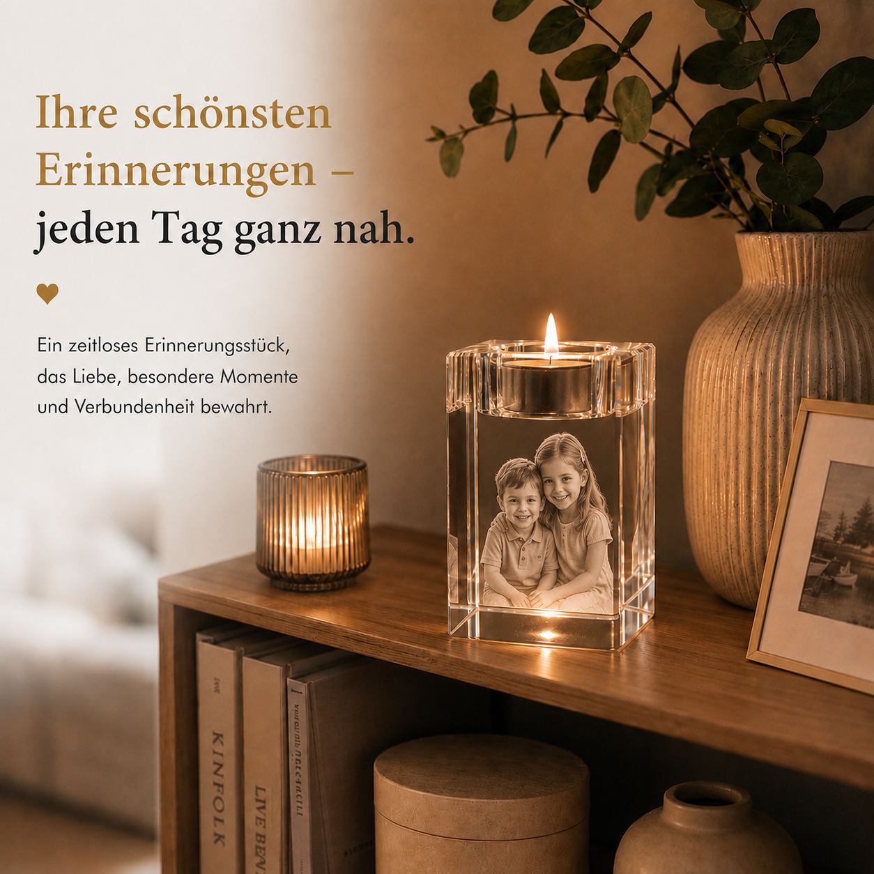 3D Glasfoto Teelicht mit Foto-Gravur