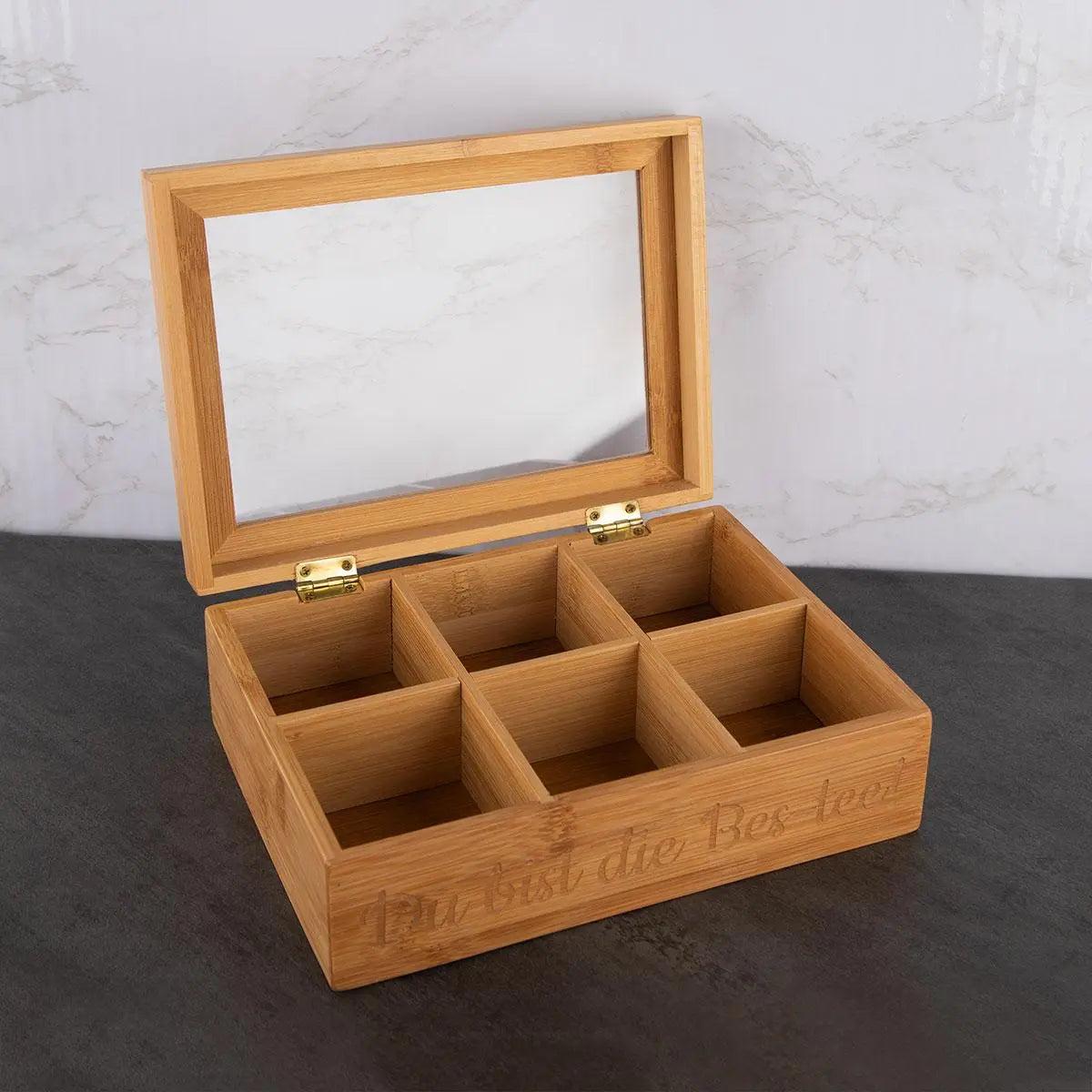 Teebox mit transparentem Deckel und Gravur