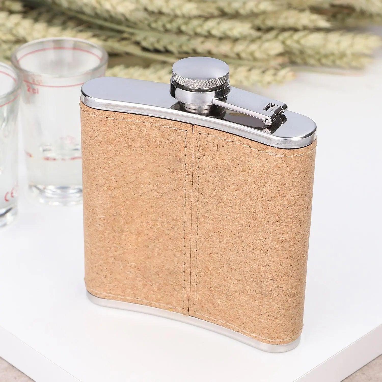 Flachmann aus Edelstahl mit Kork und Gravur 175 ml - personalisiertes Geschenk für Outdoor und Genießer