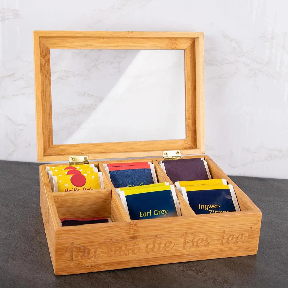 Teebox mit transparentem Deckel und Gravur