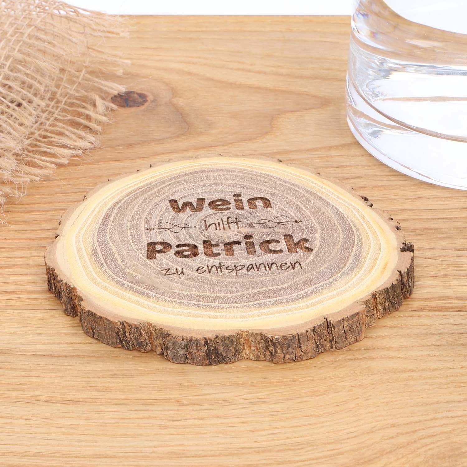 Baumscheiben Untersetzer mit Gravur - Akazie 10-12 cm, Set 4-teilig