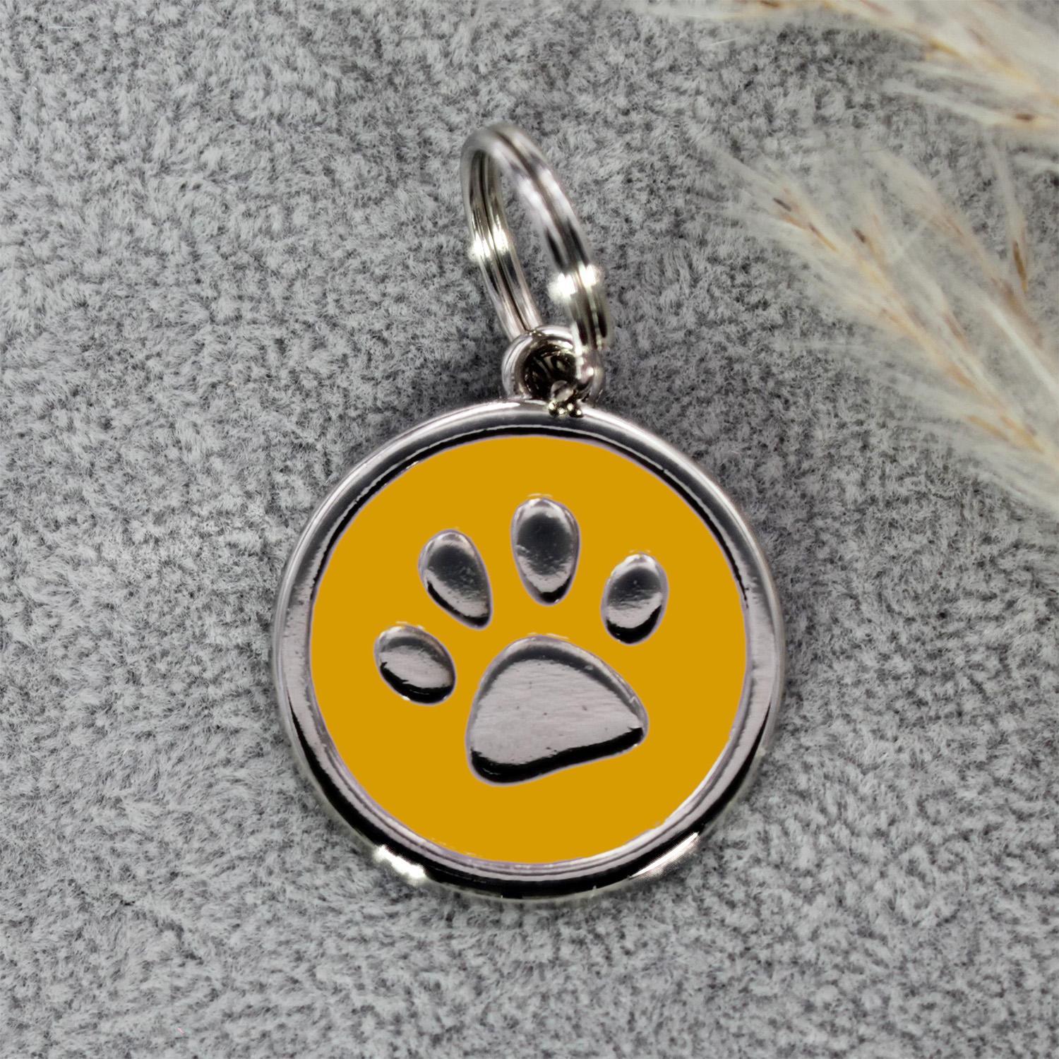 Hundemarke rund mit Gravur in Gelb - personalisierte Tiermarke