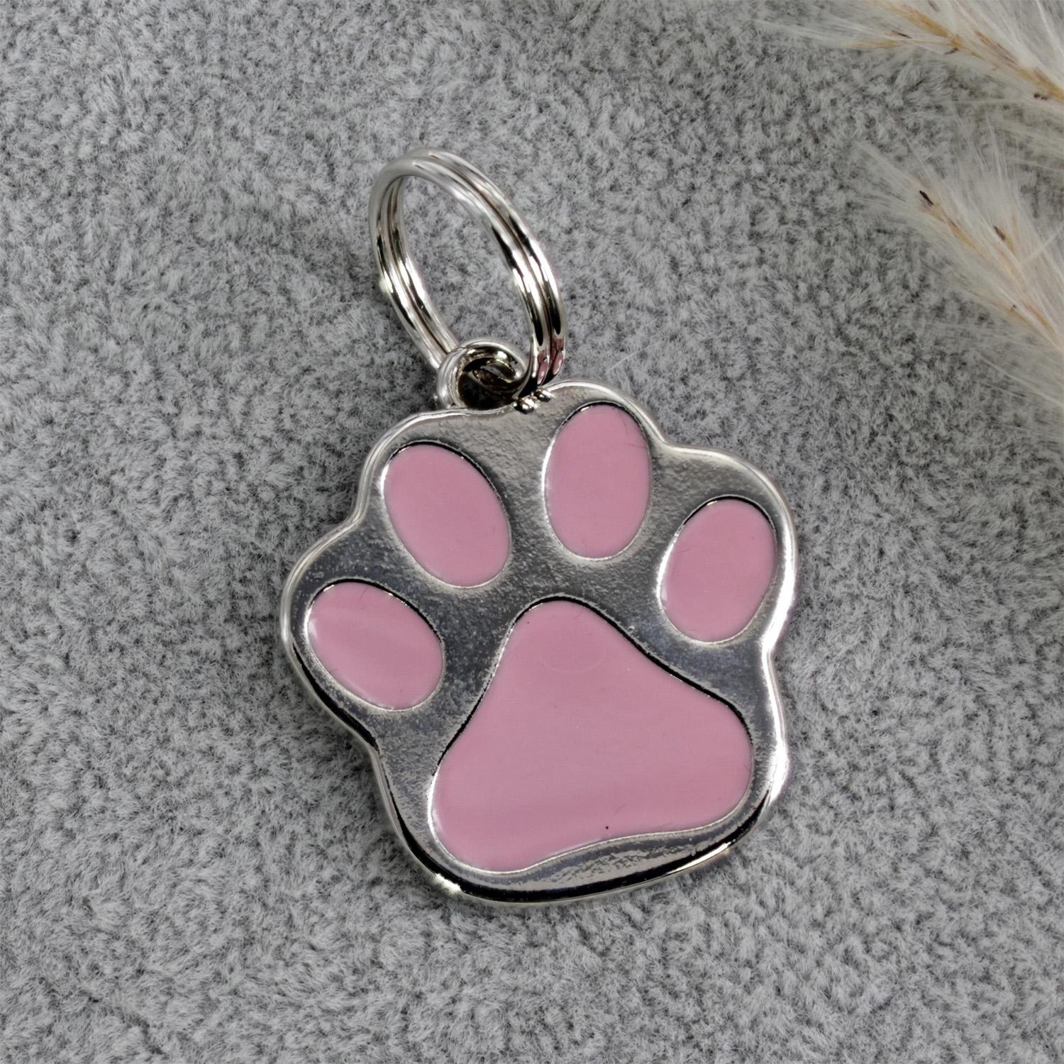 Hundemarke Pfote mit Gravur in Pink/Rosa - personalisierte Tiermarke