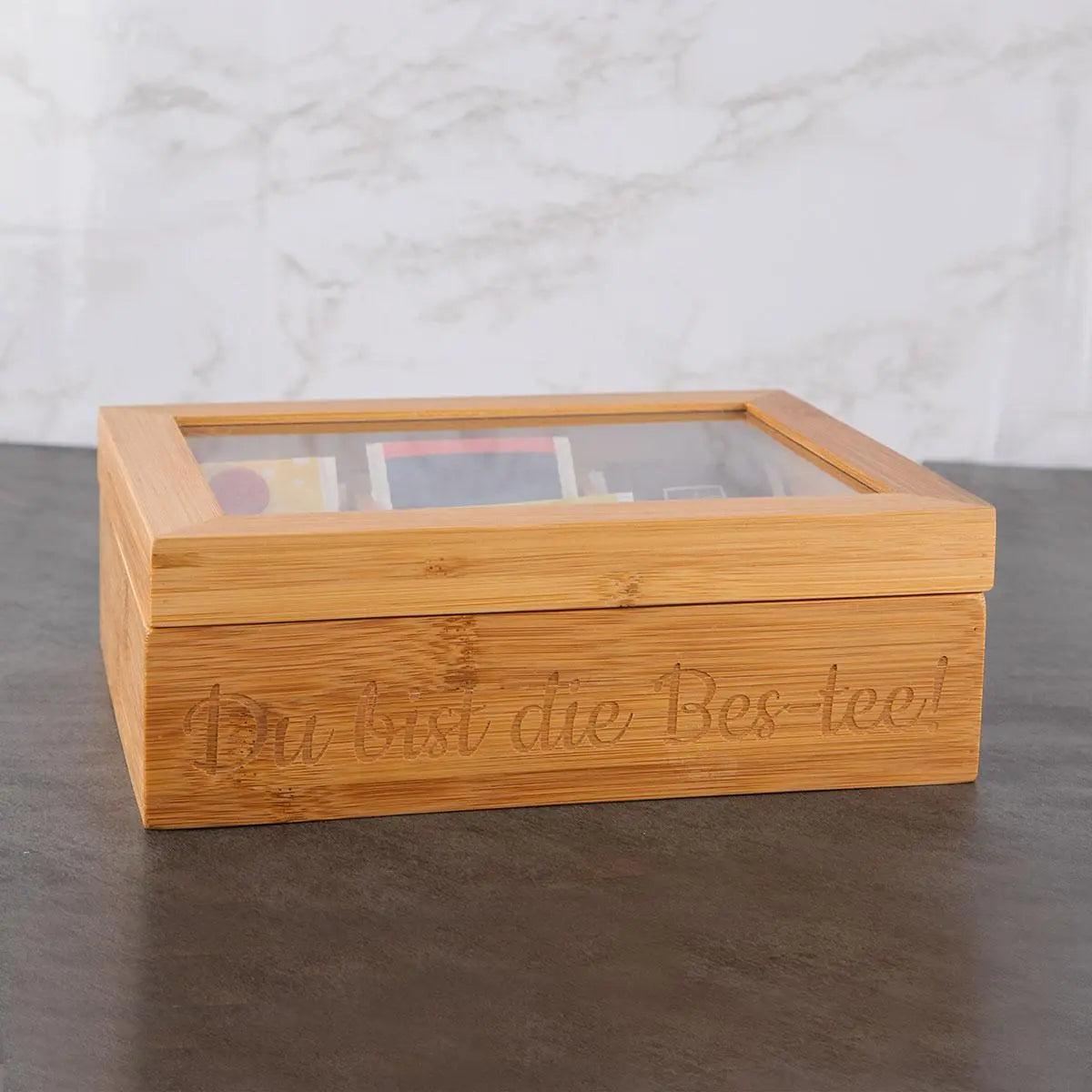 Teebox mit transparentem Deckel und Gravur
