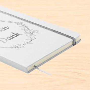 Notizbuch personalisiert Weiß / Silber Metallic - DIN A5 mit Gravur