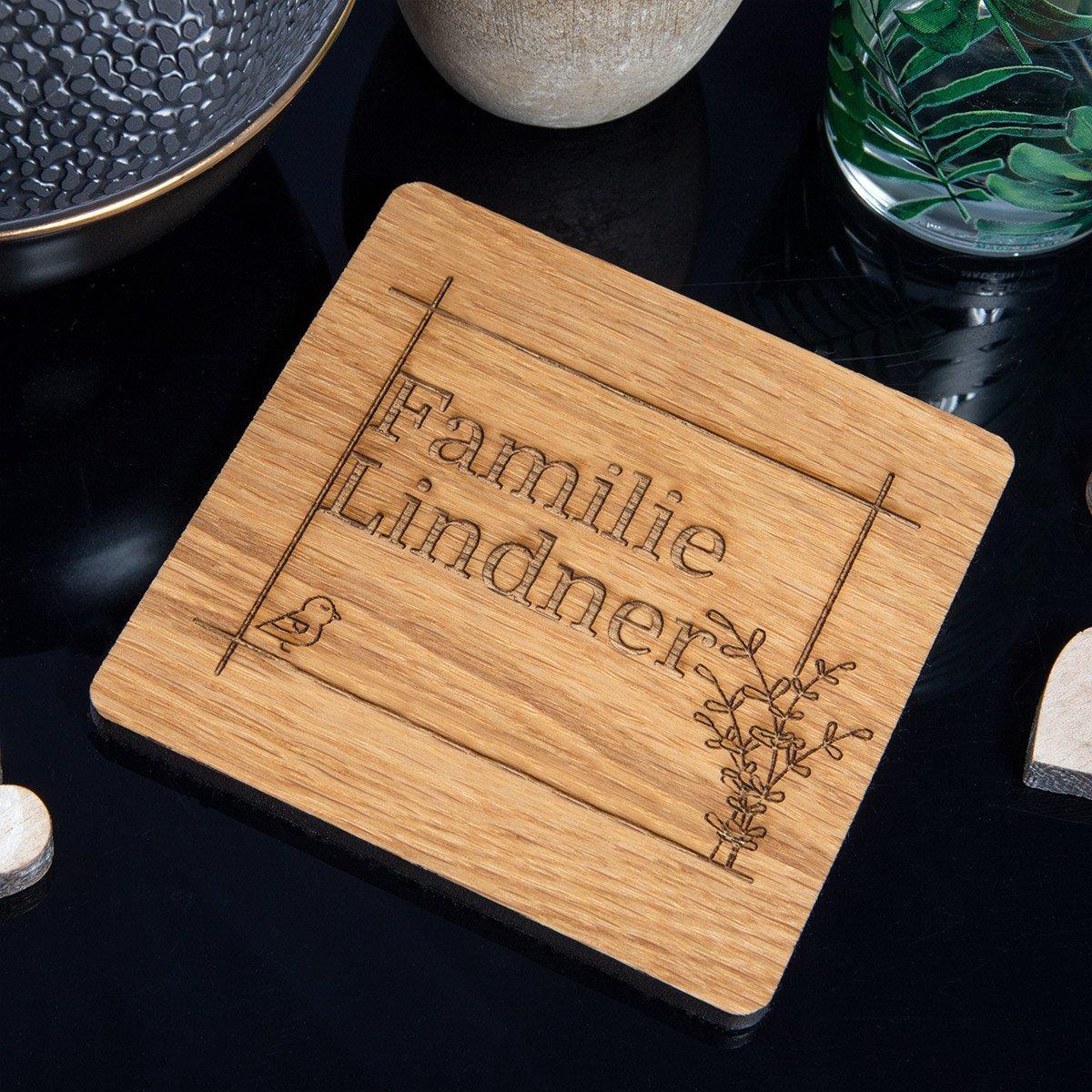 Holz Untersetzer-Set aus Eiche mit Gravur - 4-teilig personalisiert