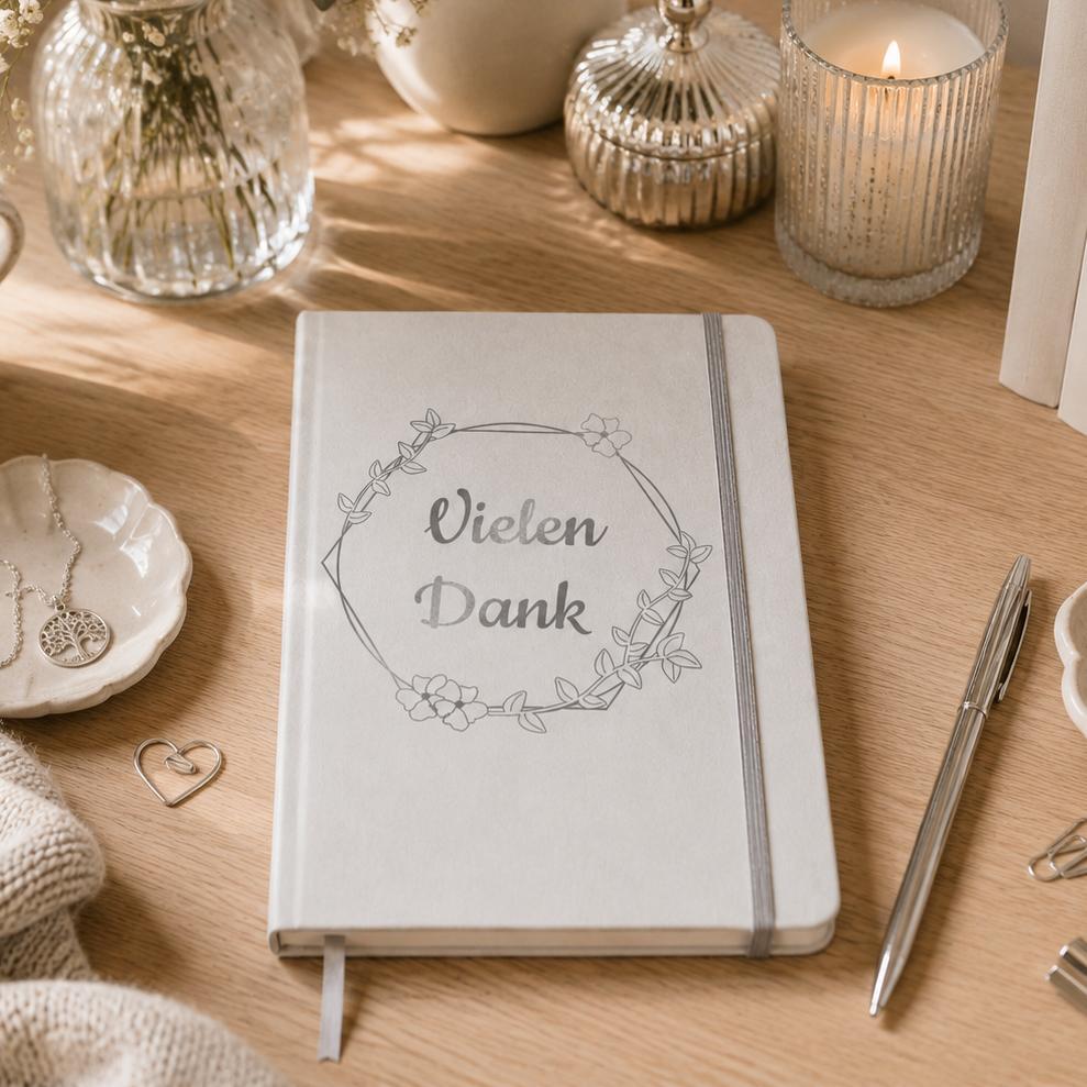 Notizbuch personalisiert Weiß / Silber Metallic - DIN A5 mit Gravur