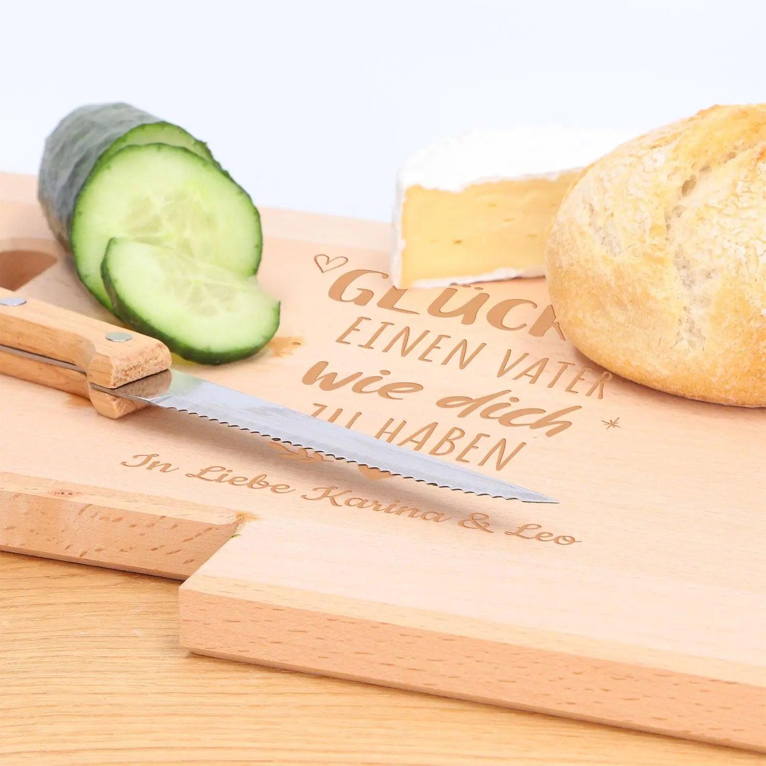 Frühstücksbrettchen mit Gravur und Messer