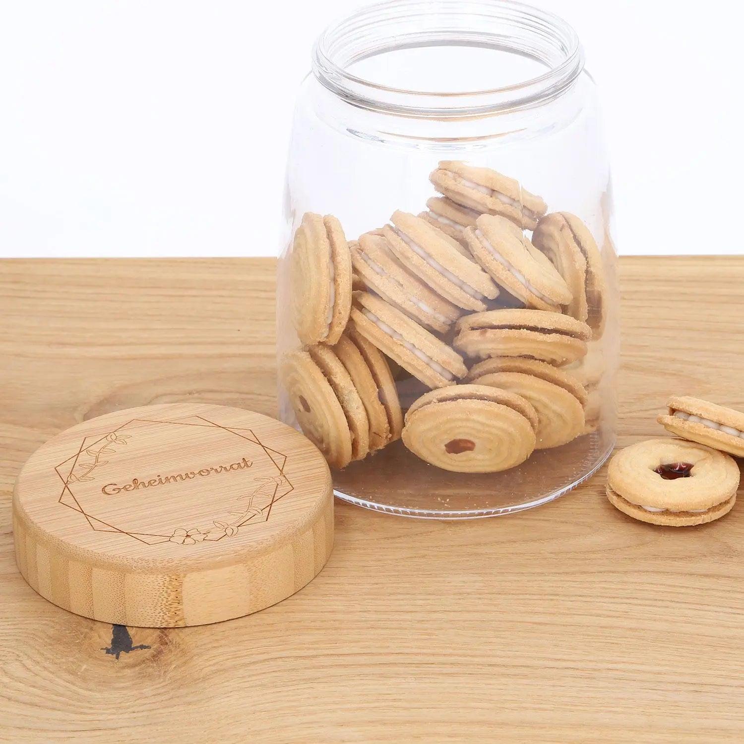 Vorratsglas mit Gravur und Bambusdeckel 1300 ml