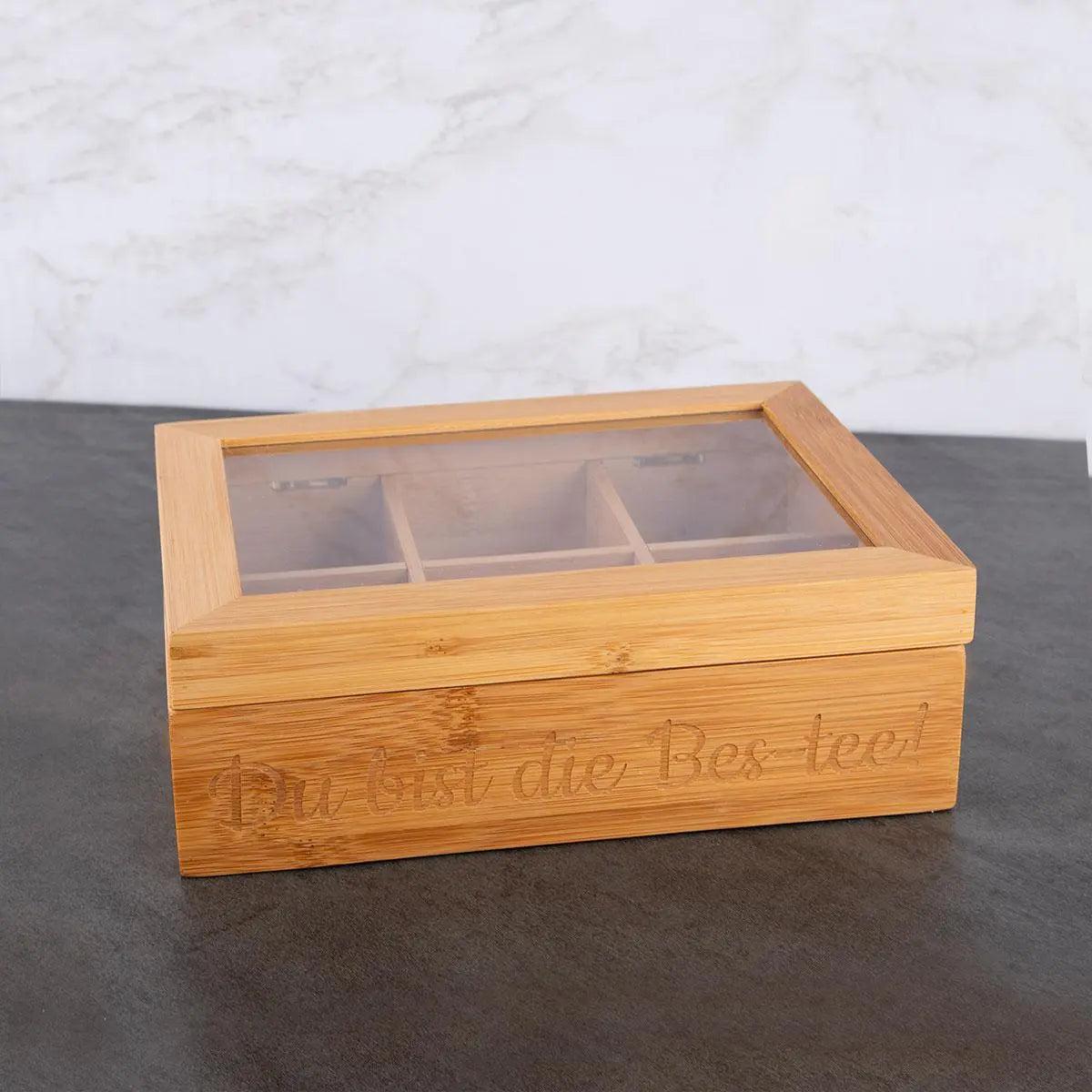 Teebox mit transparentem Deckel und Gravur