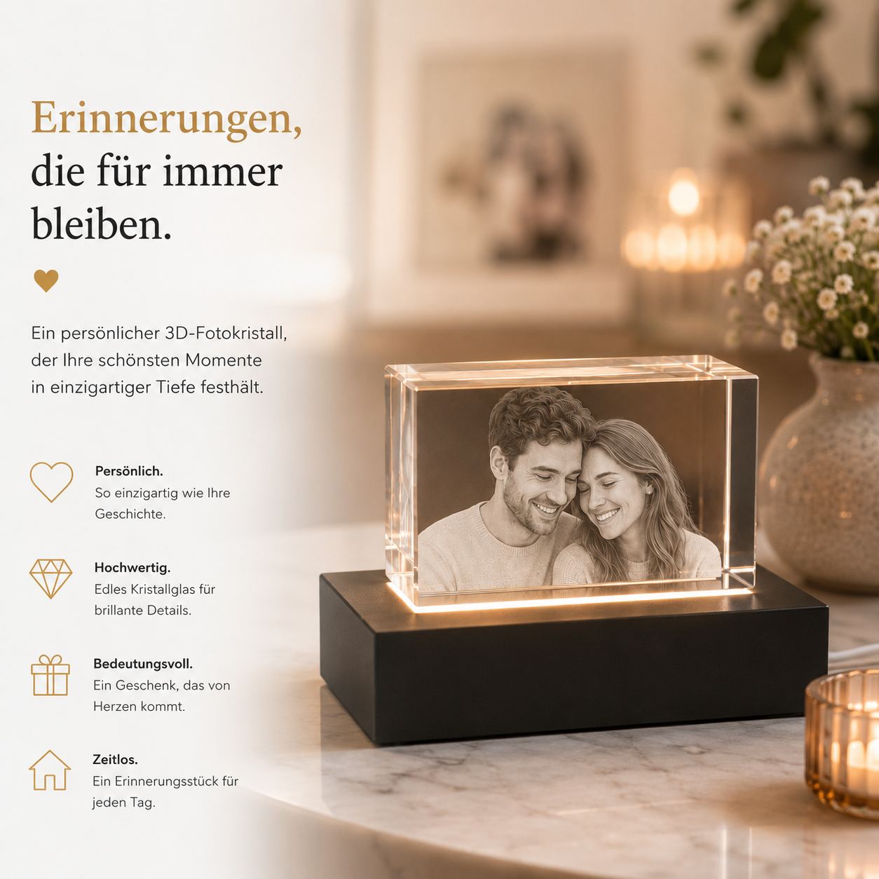 3D Glasfoto Quader Querformat - Größe: 60 x 40 x 40 mm - für 1 Person oder Tier