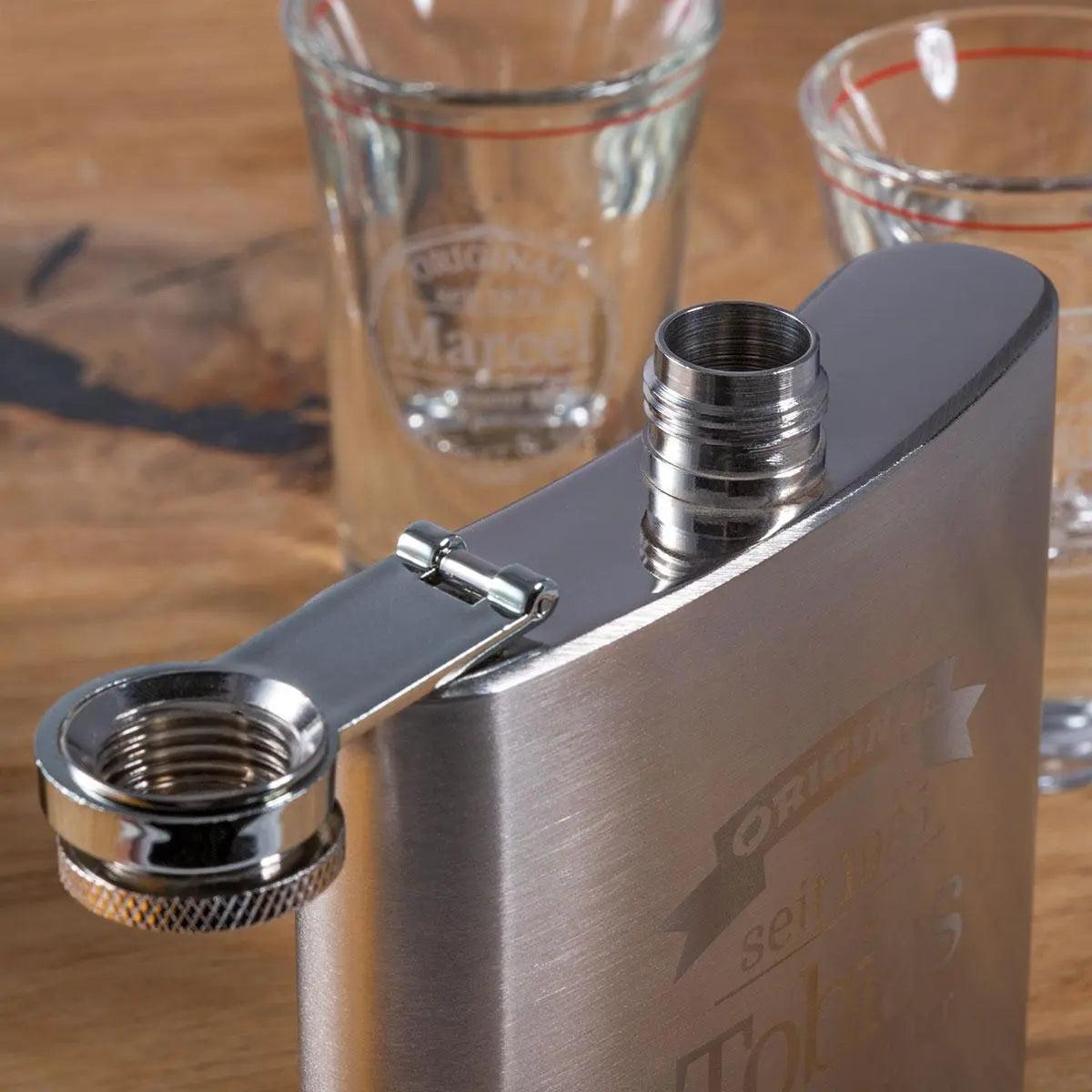 Flachmann mit Gravur 150 ml aus Edelstahl - personalisiertes Geschenk für Männer, Freunde und Kollegen