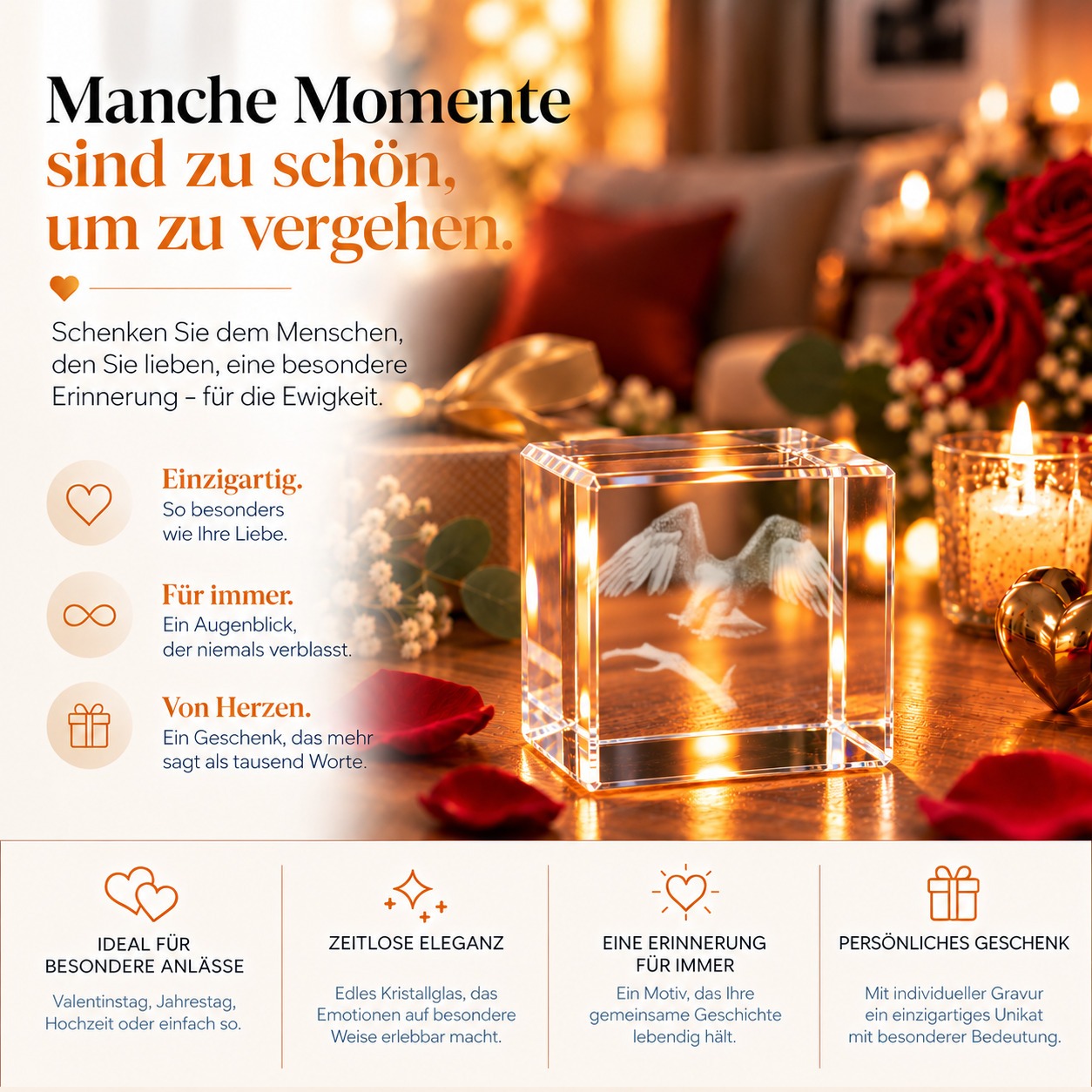 Glaskristall Adler als Geschenk: Glaswürfel mit Adlermotiv und Geschenkbox mit Magnetverschluss