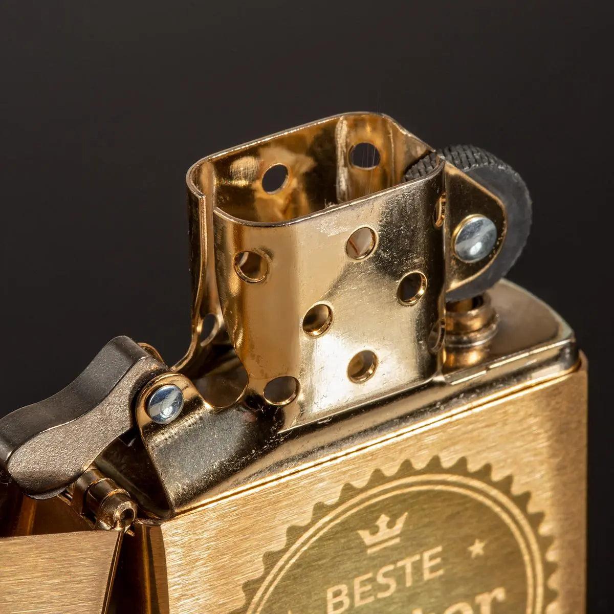 Zippo Brass Brushed Gold mit Gravur - originales windfestes Benzinfeuerzeug