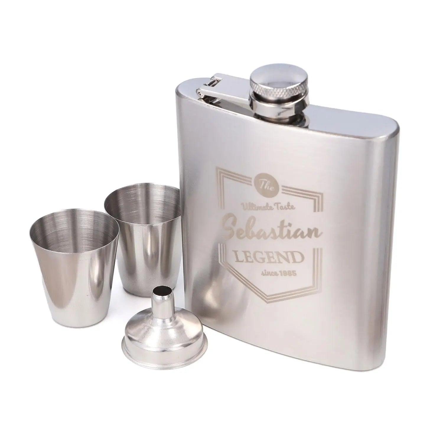 Flachmann Set mit Gravur und 2 Bechern 200 ml - personalisiertes Geschenk in Geschenkbox