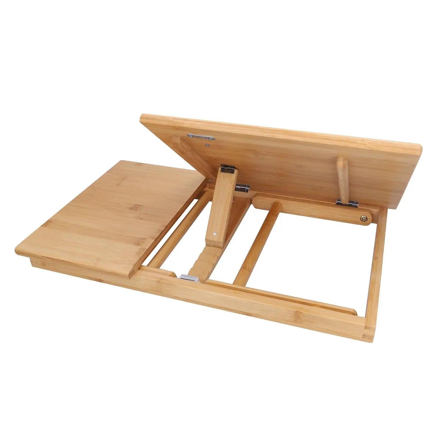 Betttablett mit Leseklappe und Gravur aus Bambus