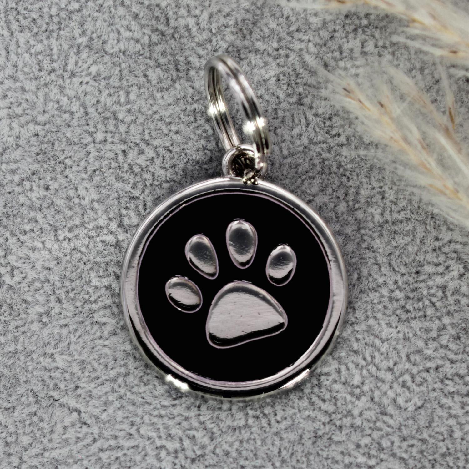Hundemarke rund mit Gravur in Schwarz - personalisierte Tiermarke