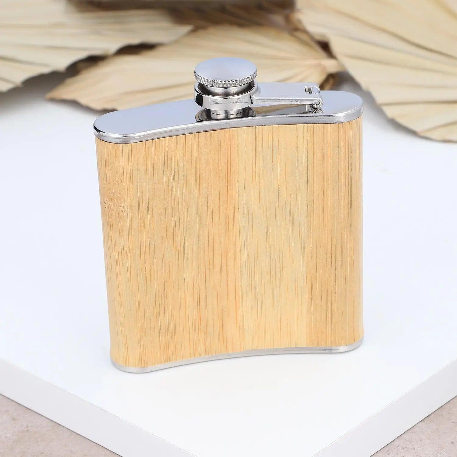 Flachmann aus Edelstahl mit Holzoptik und Gravur 200 ml - personalisiertes Geschenk für Männer und Genießer