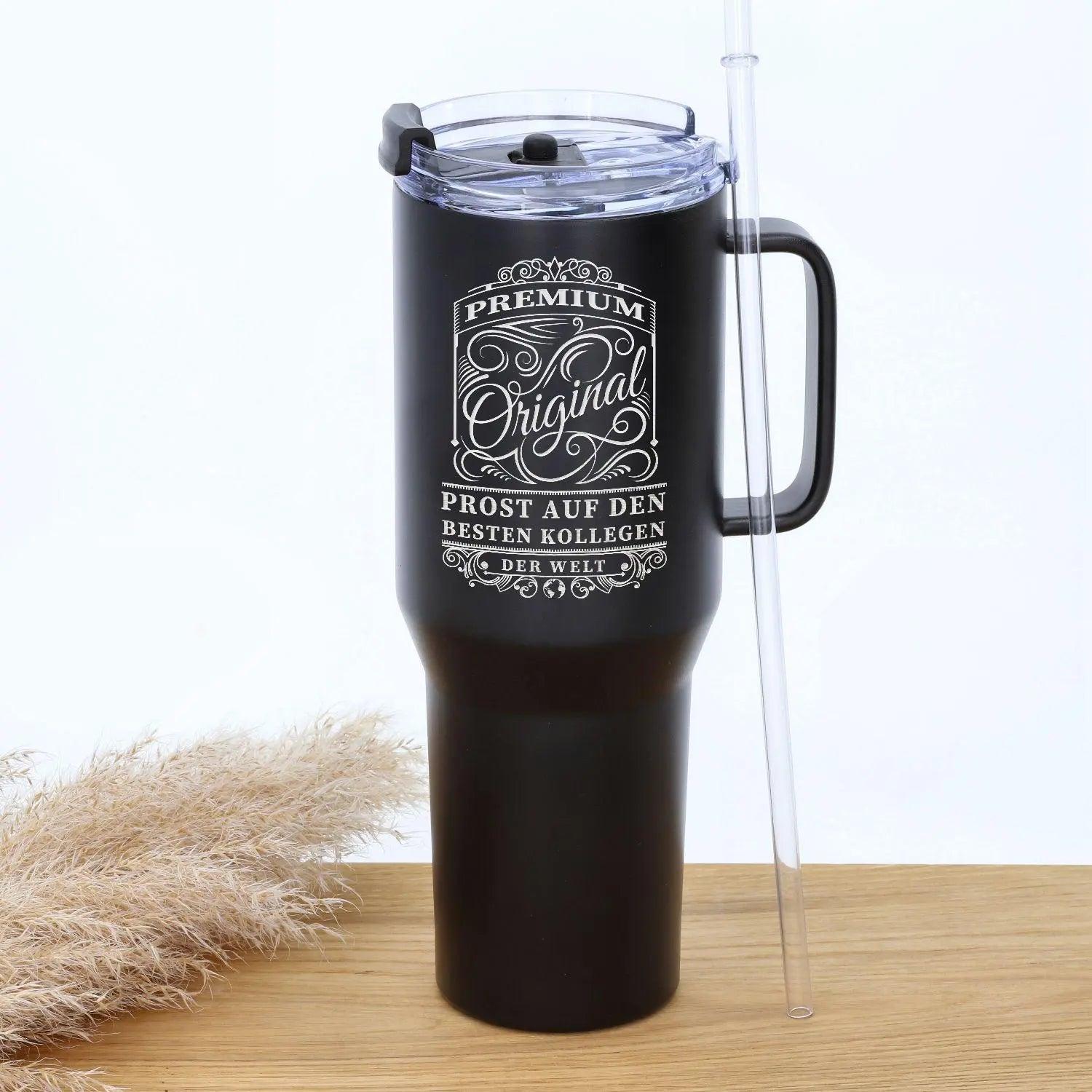 Thermobecher personalisiert in schwarz mit Strohhalm "Grand Canyon" 1,2 l