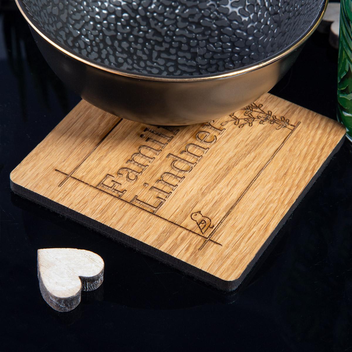 Holz Untersetzer-Set aus Eiche mit Gravur - 4-teilig personalisiert