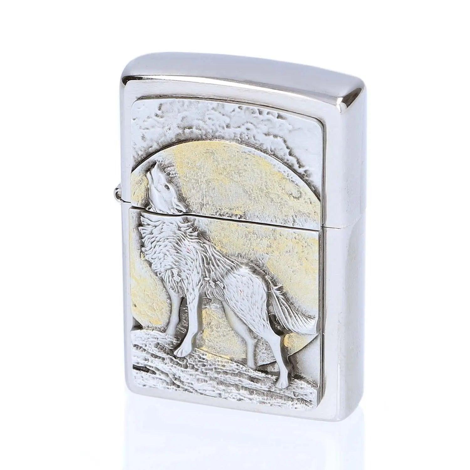 Premium Zippo Wolf mit Gravur - originales windfestes Benzinfeuerzeug