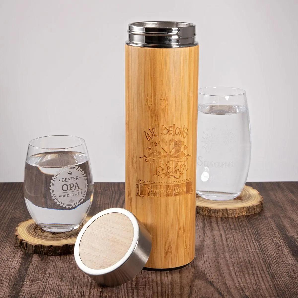 Deluxe Isolierflasche aus Bambus mit Gravur