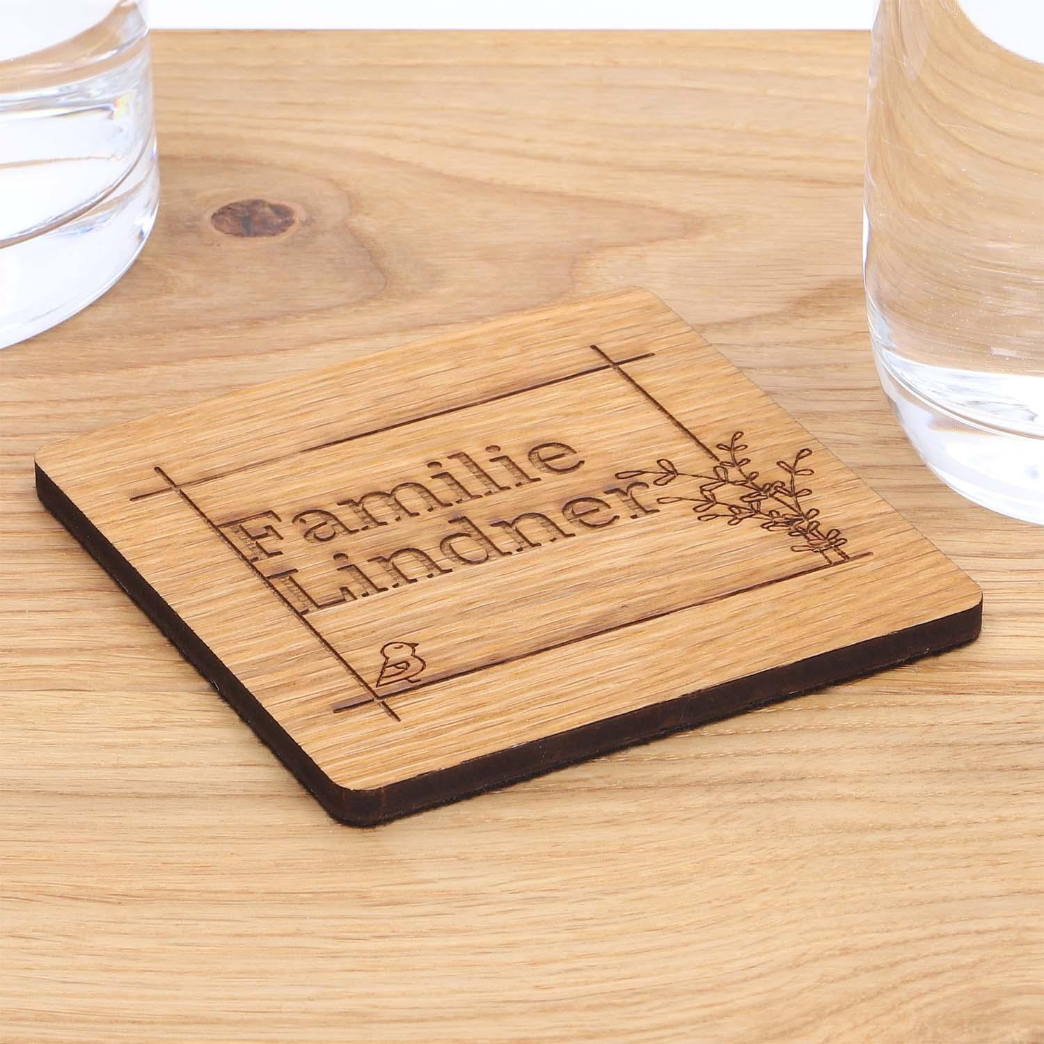 Holz Untersetzer-Set aus Eiche mit Gravur - 4-teilig personalisiert