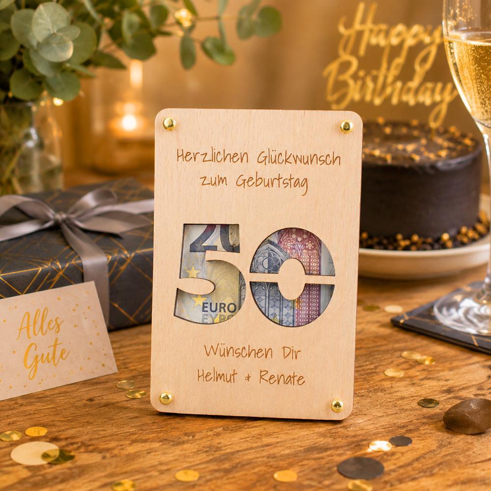Geldgeschenk zum Geburtstag aus Holz - Personalisierbar mit Alter und Namen